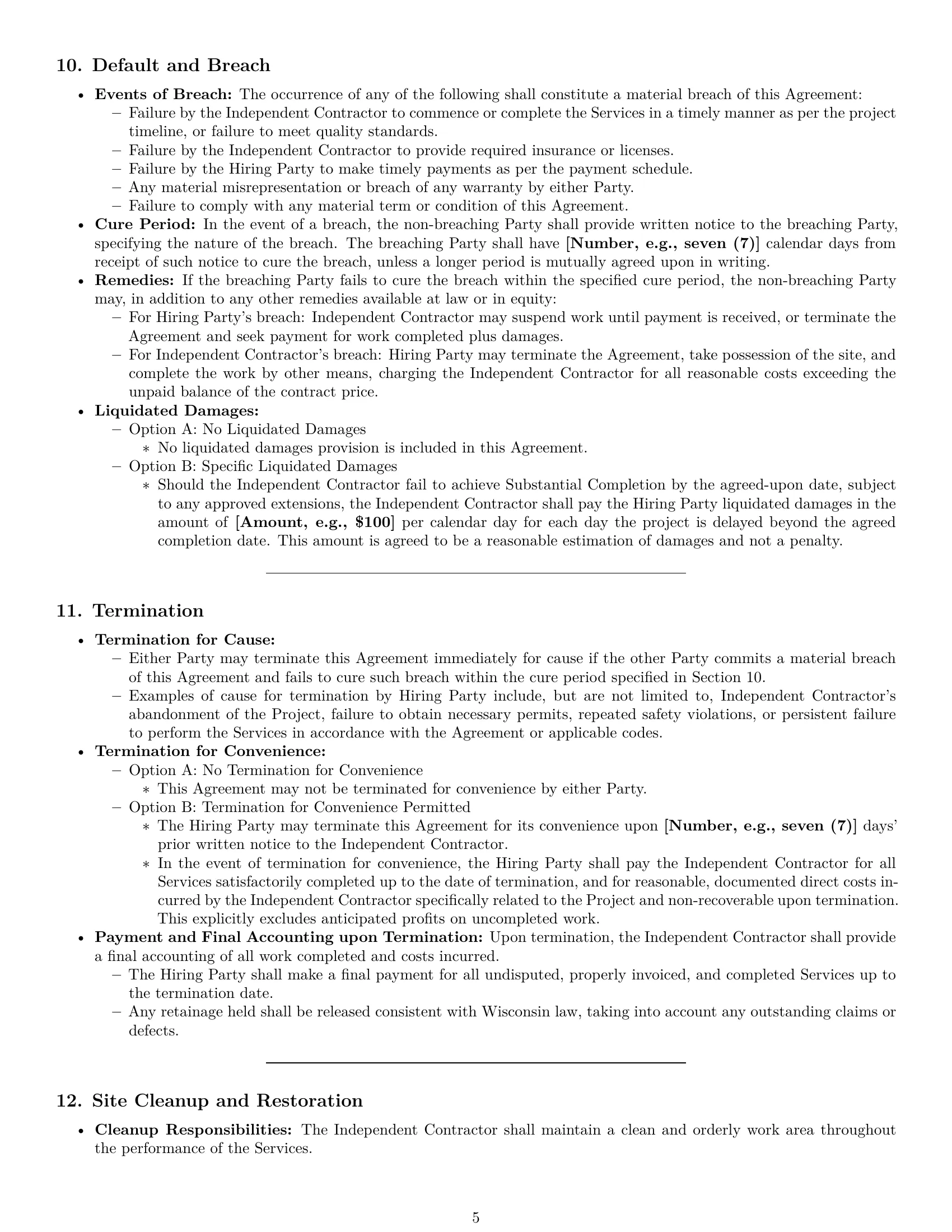Preview page 5 of Pro Wisconsin construction independent contractor agreement template