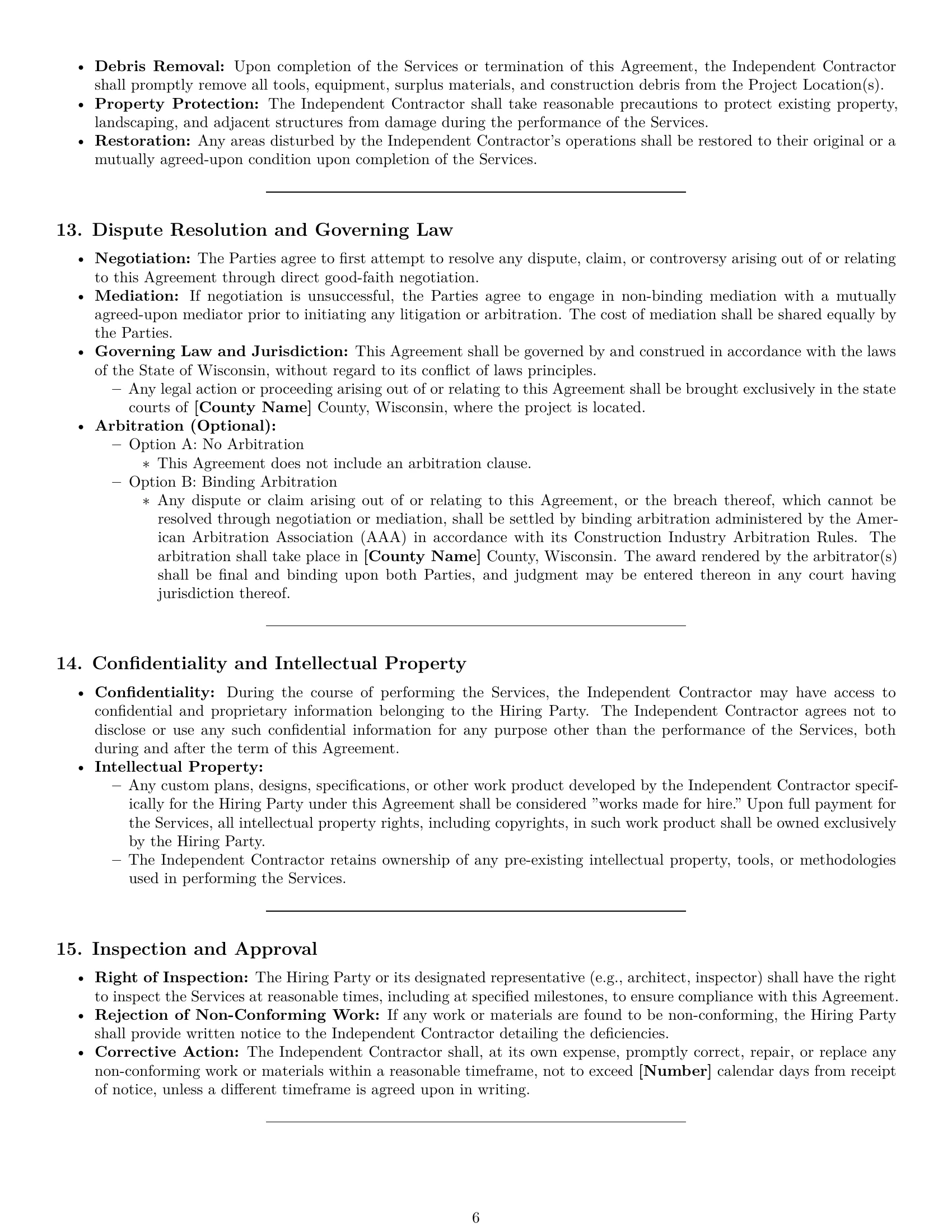Preview page 6 of Pro Wisconsin construction independent contractor agreement template