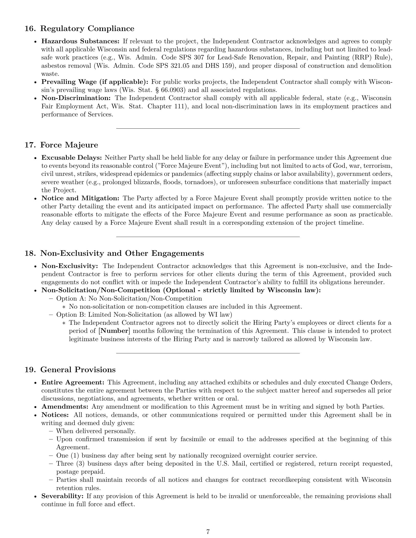 Preview page 7 of Pro Wisconsin construction independent contractor agreement template
