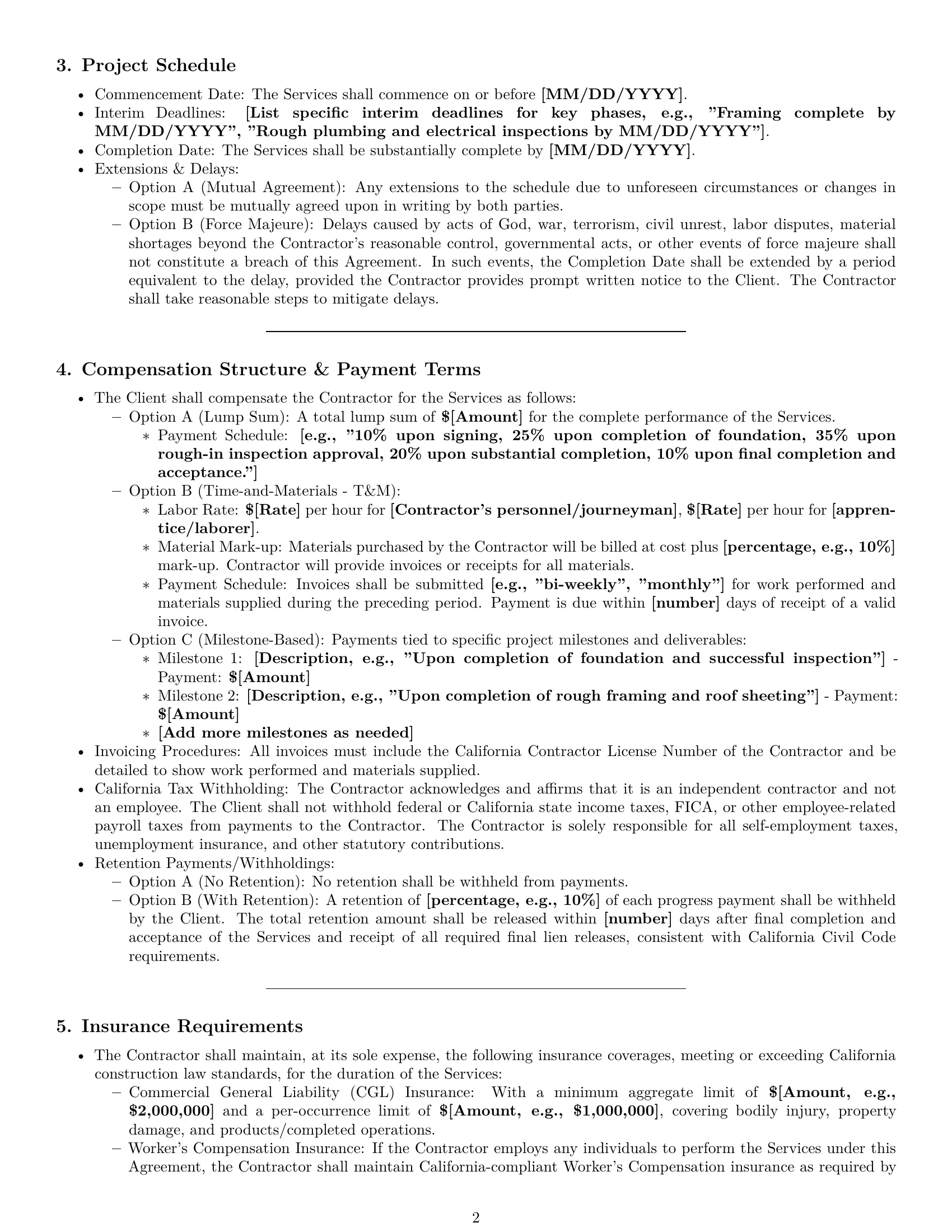 Preview page 2 of Pro California construction independent contractor agreement template