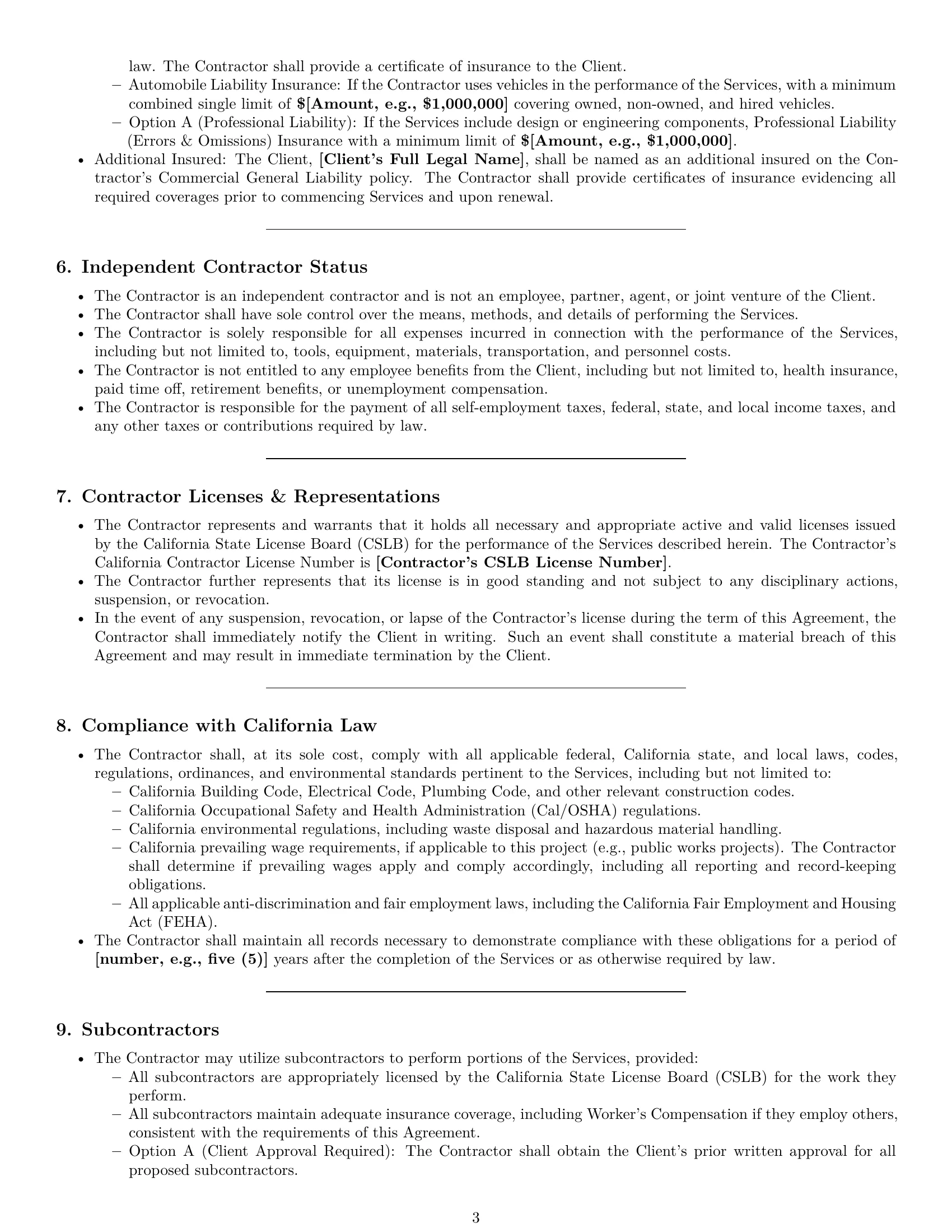 Preview page 3 of Pro California construction independent contractor agreement template