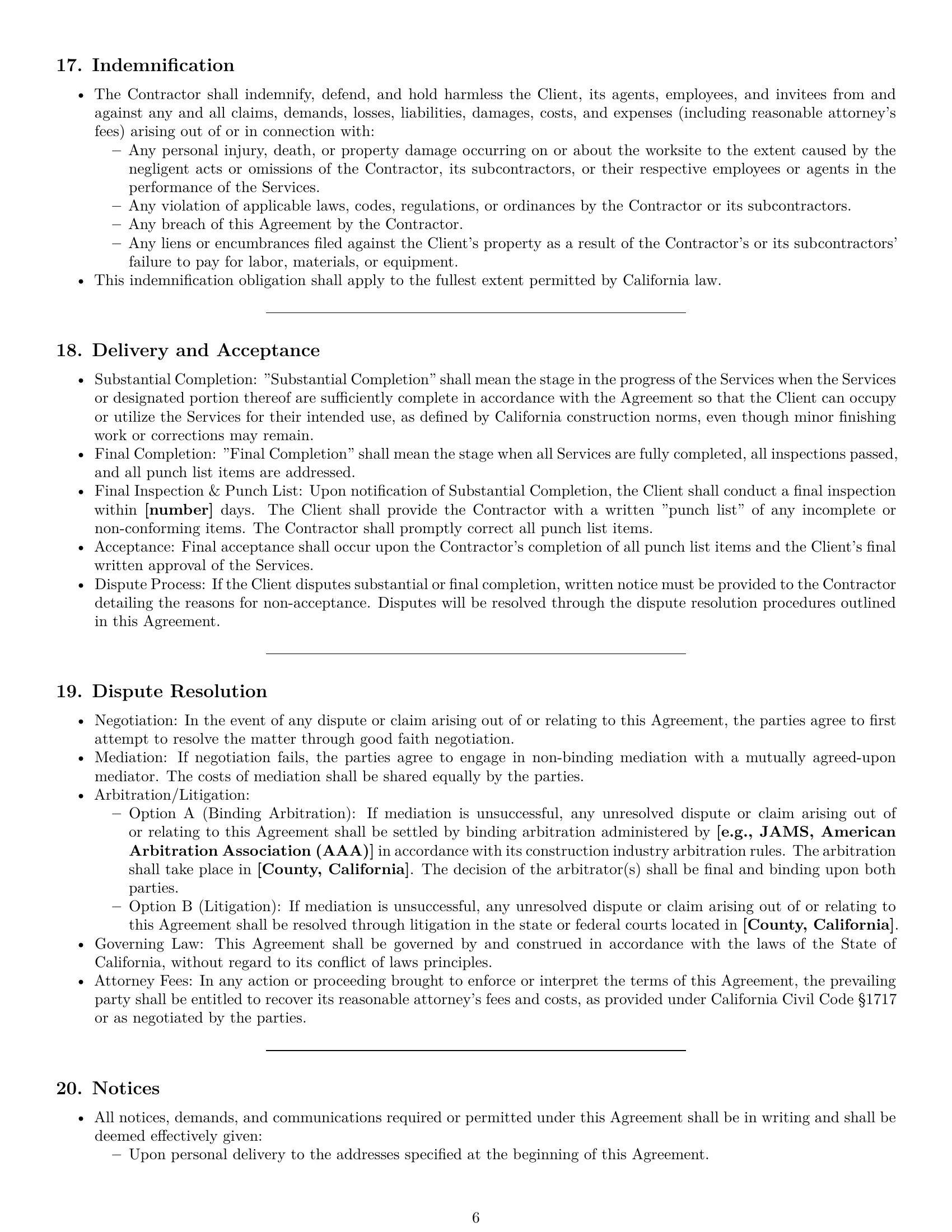 Preview page 6 of Pro California construction independent contractor agreement template