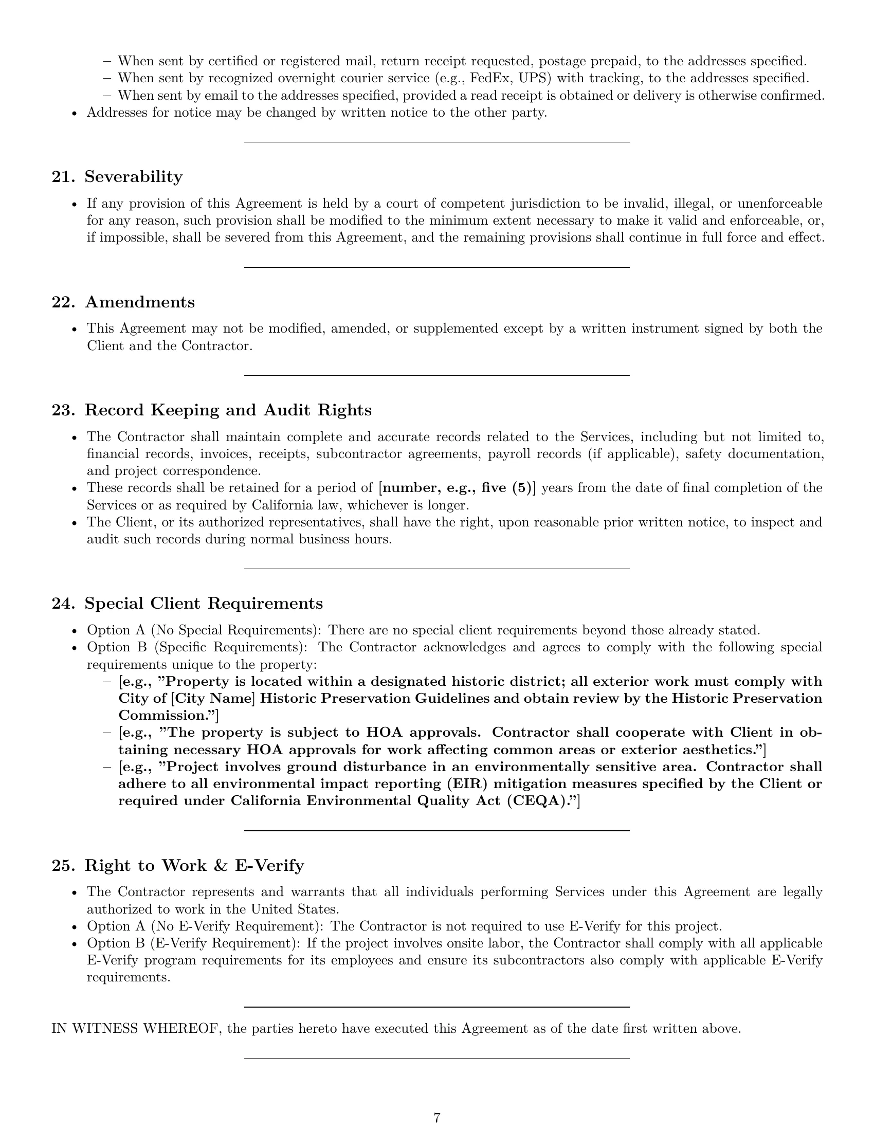 Preview page 7 of Pro California construction independent contractor agreement template