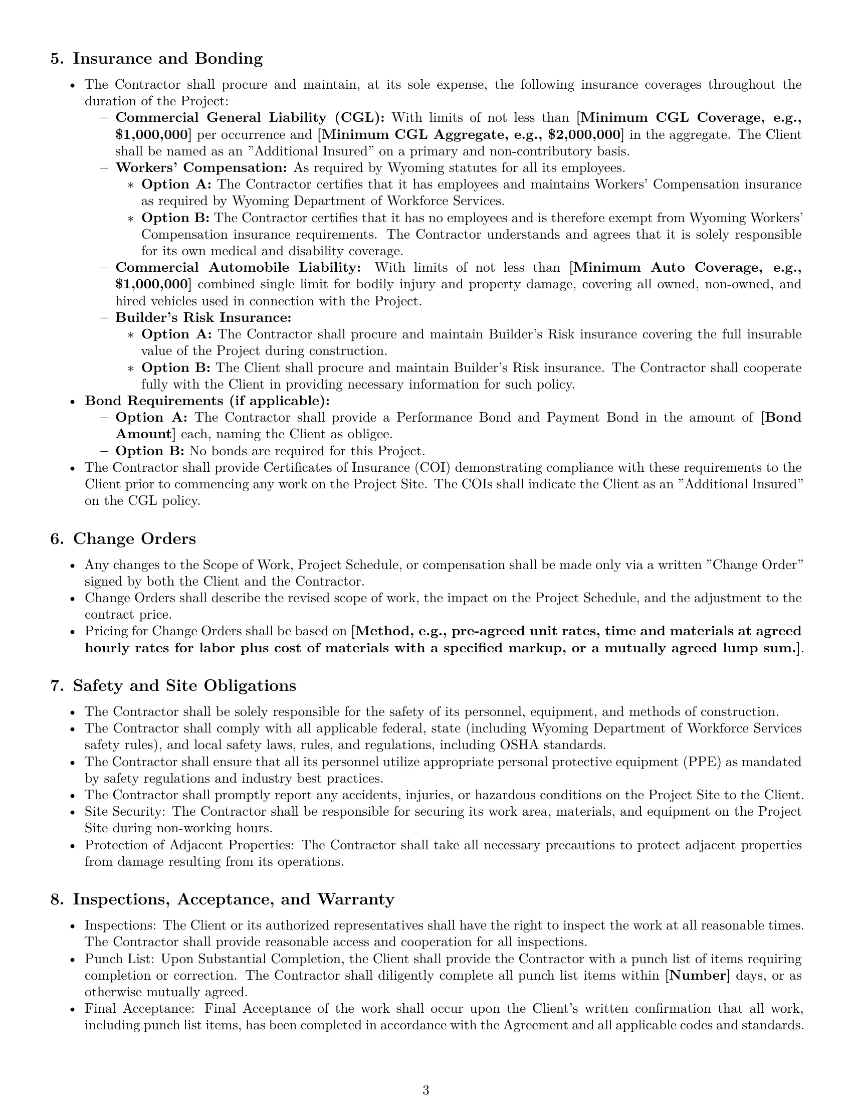 Preview page 3 of Pro Wyoming construction independent contractor agreement template