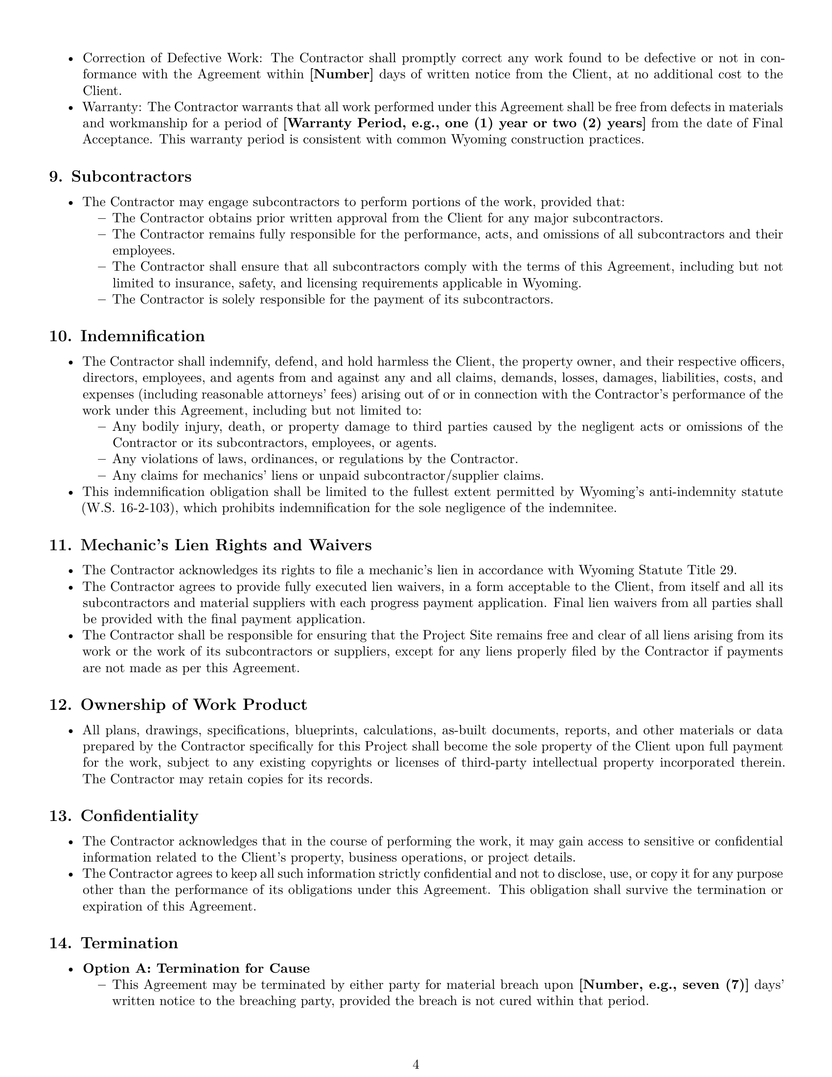 Preview page 4 of Pro Wyoming construction independent contractor agreement template