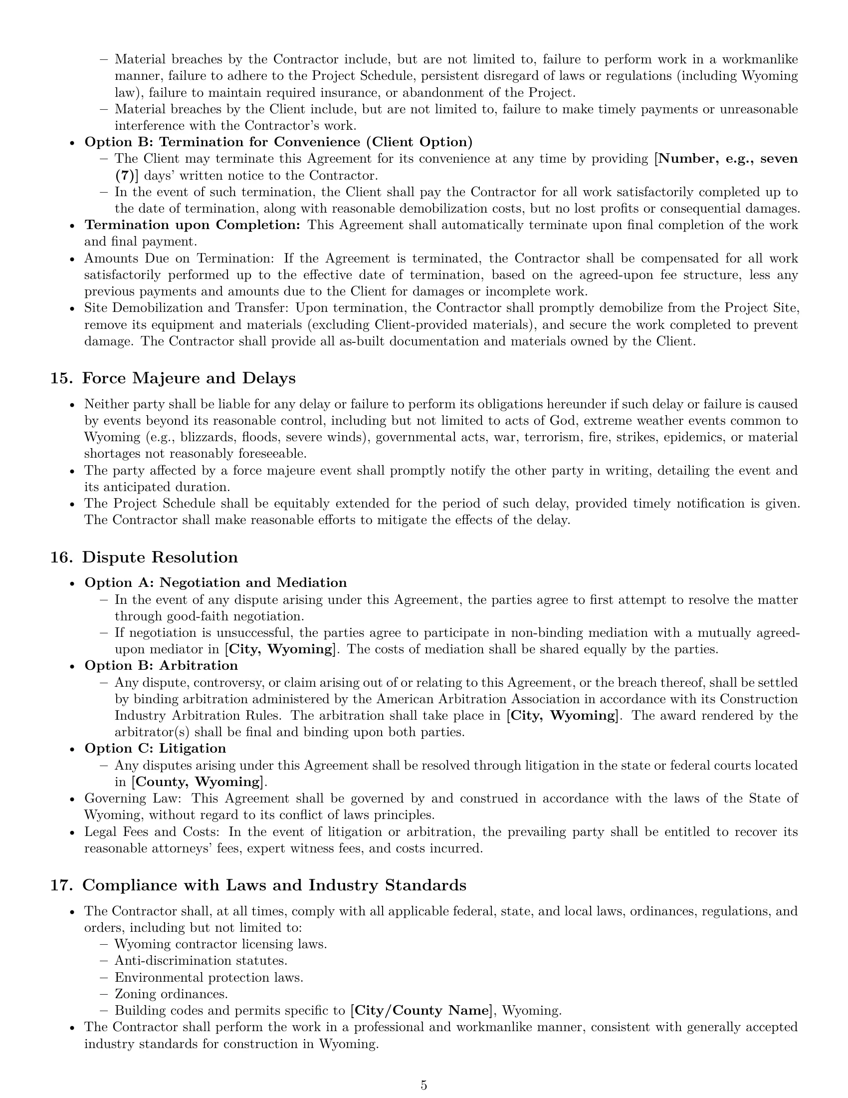 Preview page 5 of Pro Wyoming construction independent contractor agreement template