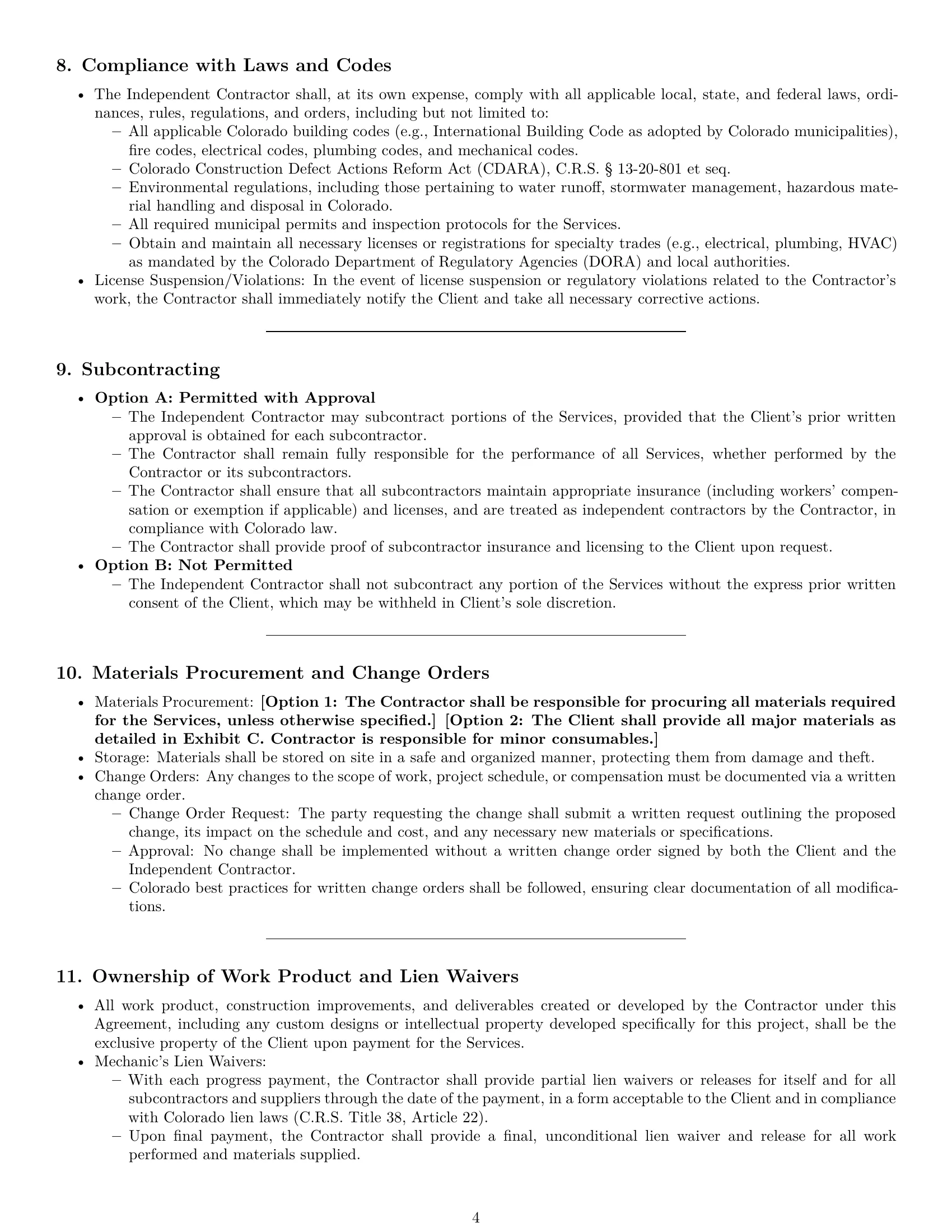 Preview page 4 of Pro Colorado construction independent contractor agreement template