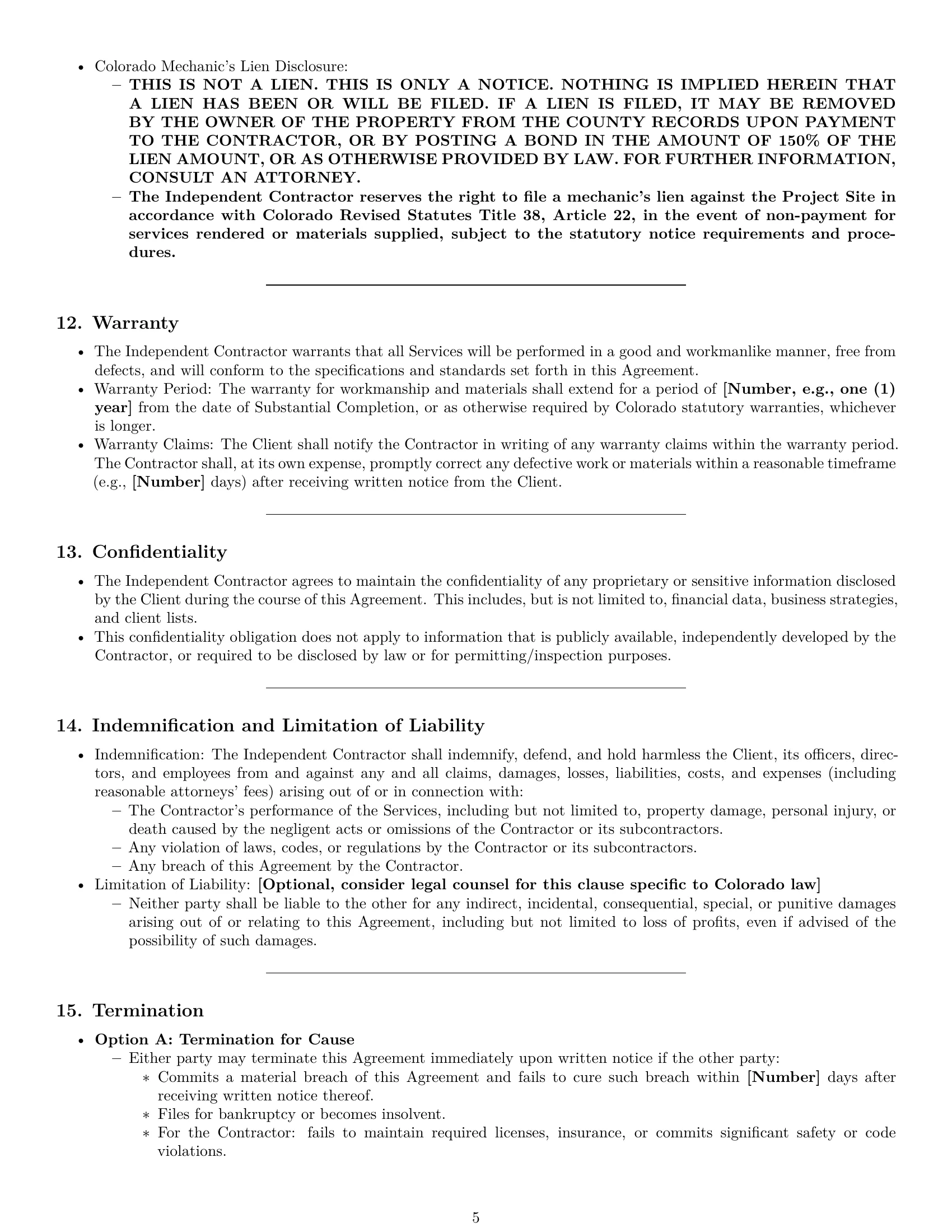 Preview page 5 of Pro Colorado construction independent contractor agreement template
