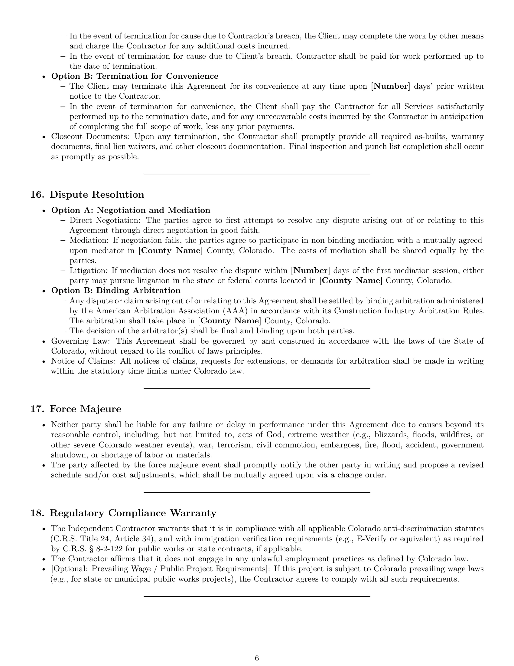 Preview page 6 of Pro Colorado construction independent contractor agreement template