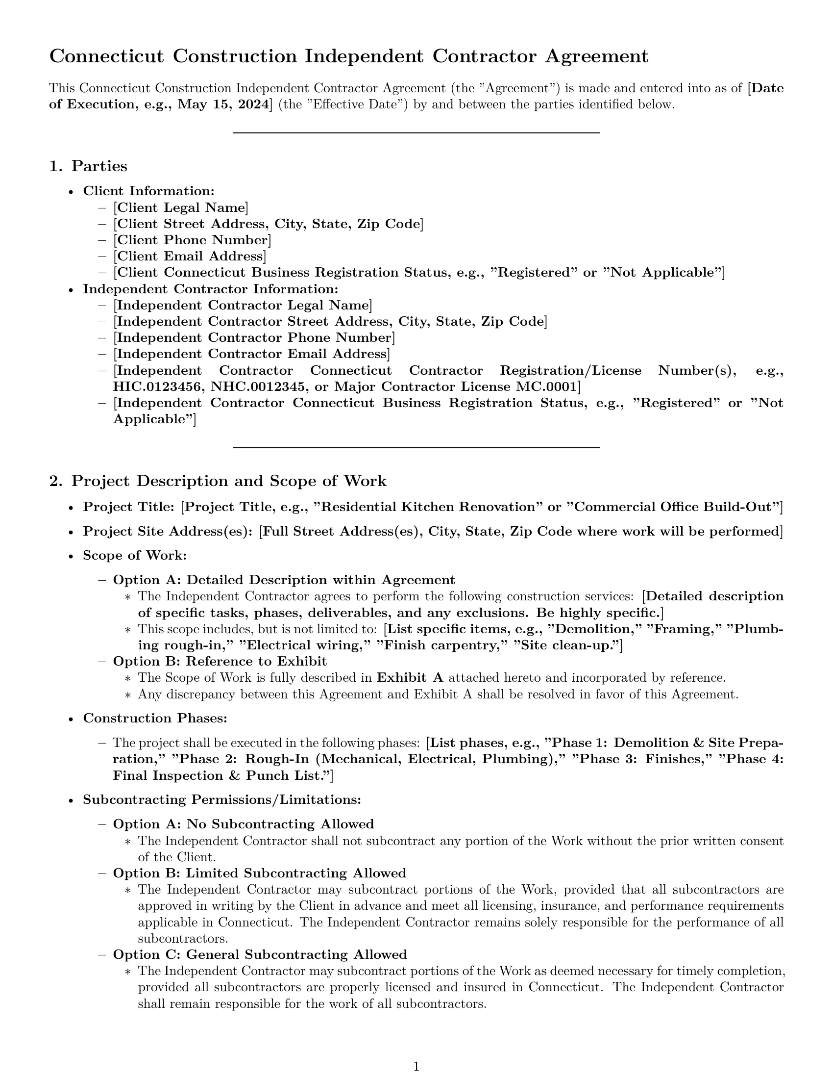 Preview page 1 of Pro Connecticut construction independent contractor agreement template