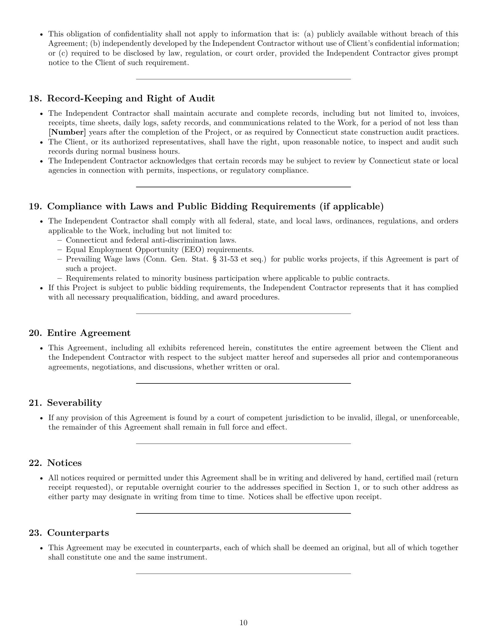 Preview page 10 of Pro Connecticut construction independent contractor agreement template