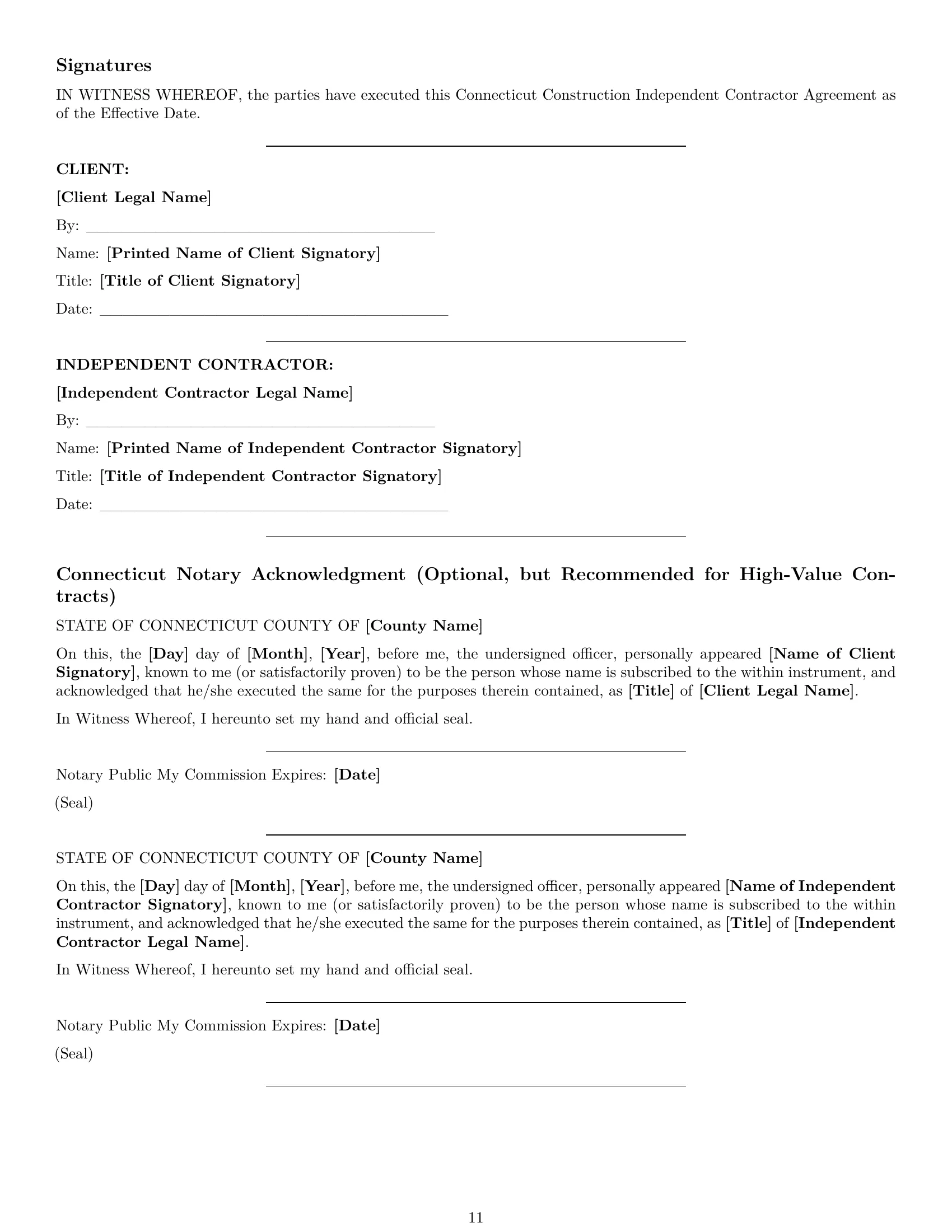 Preview page 11 of Pro Connecticut construction independent contractor agreement template