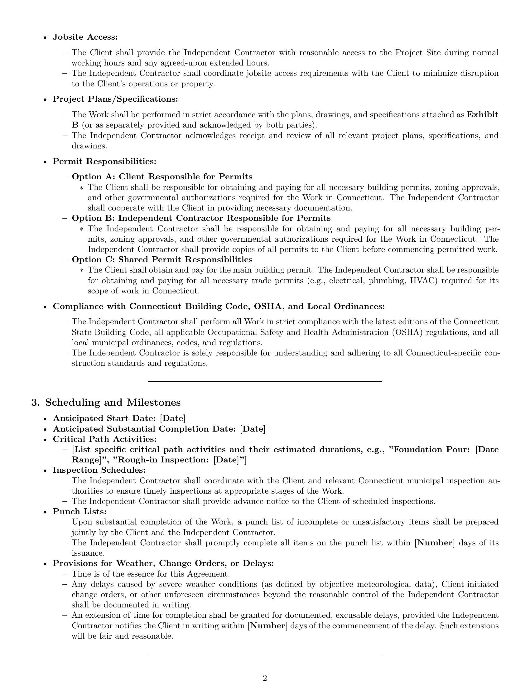 Preview page 2 of Pro Connecticut construction independent contractor agreement template