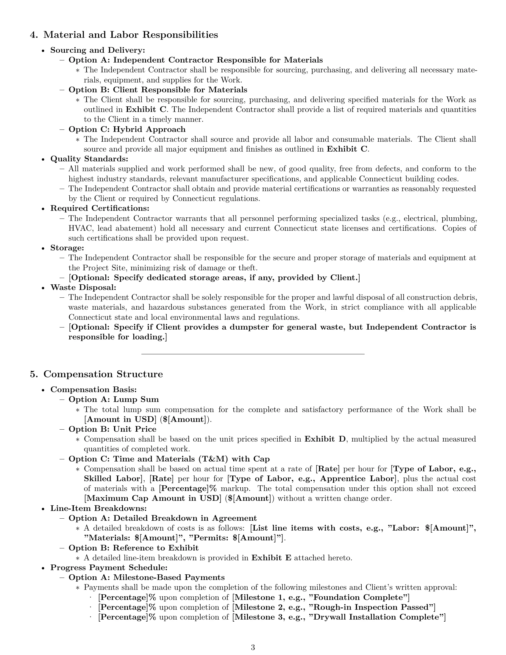 Preview page 3 of Pro Connecticut construction independent contractor agreement template