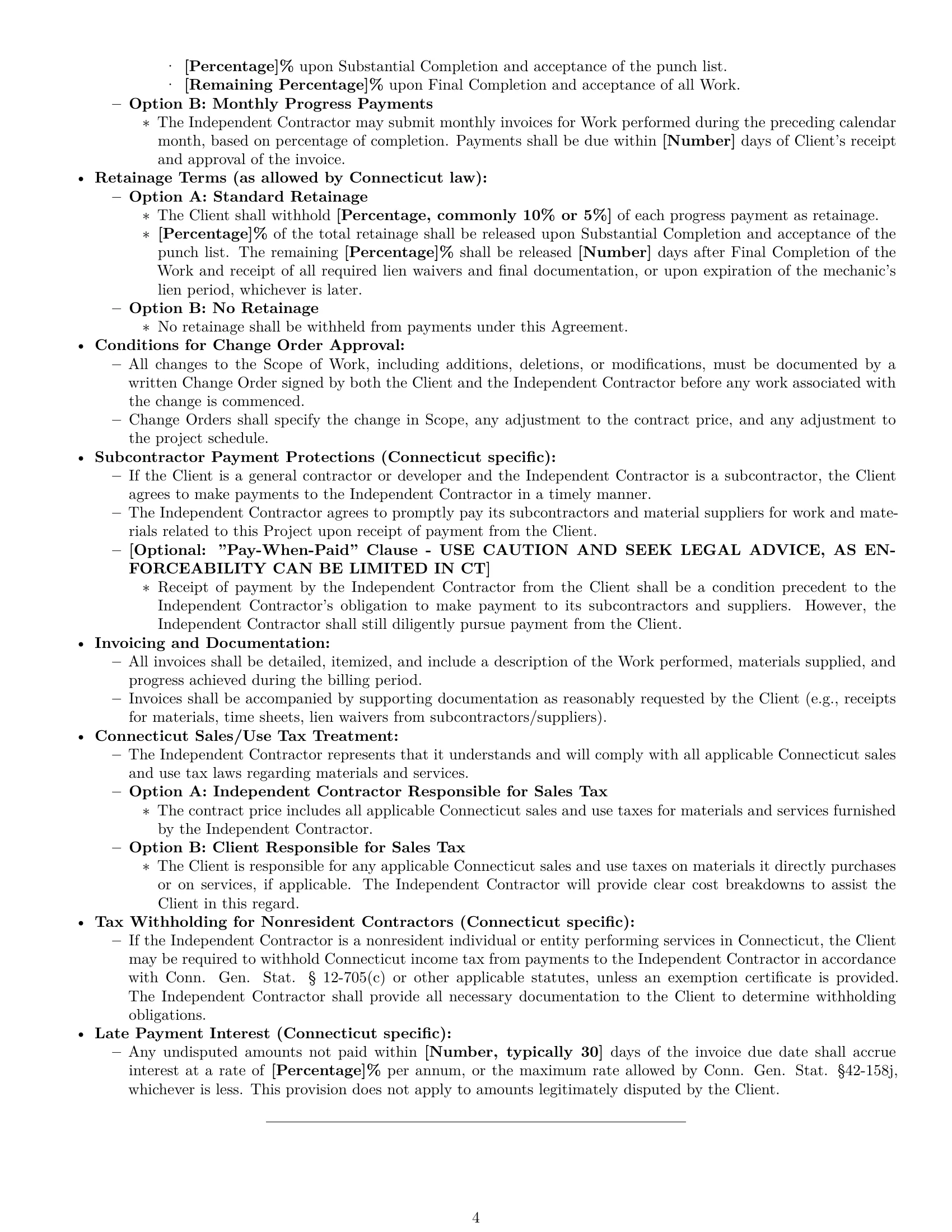 Preview page 4 of Pro Connecticut construction independent contractor agreement template
