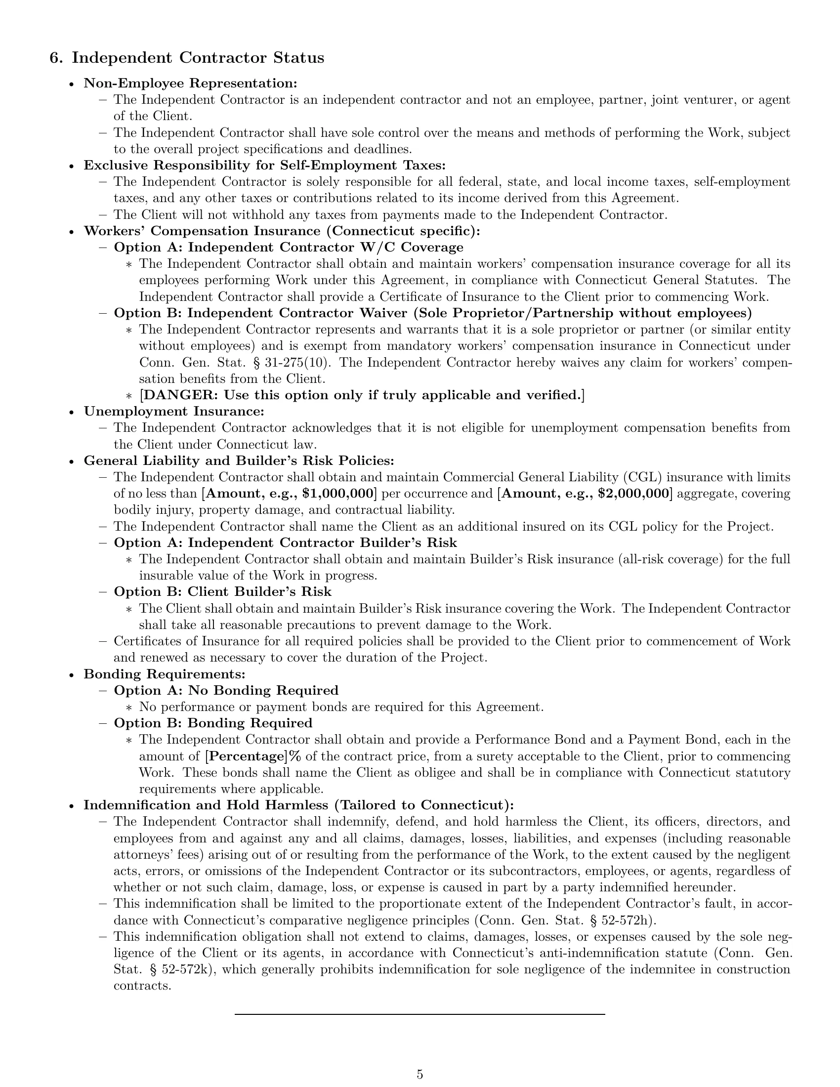 Preview page 5 of Pro Connecticut construction independent contractor agreement template