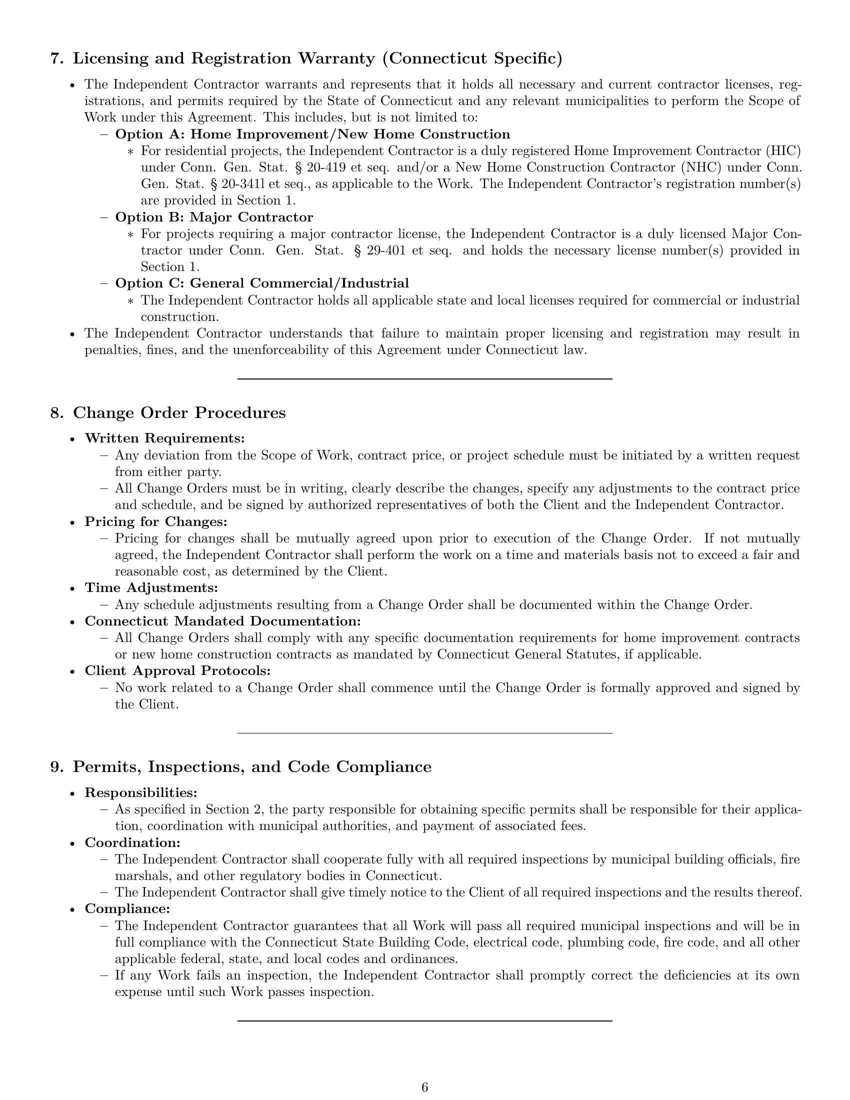 Preview page 6 of Pro Connecticut construction independent contractor agreement template