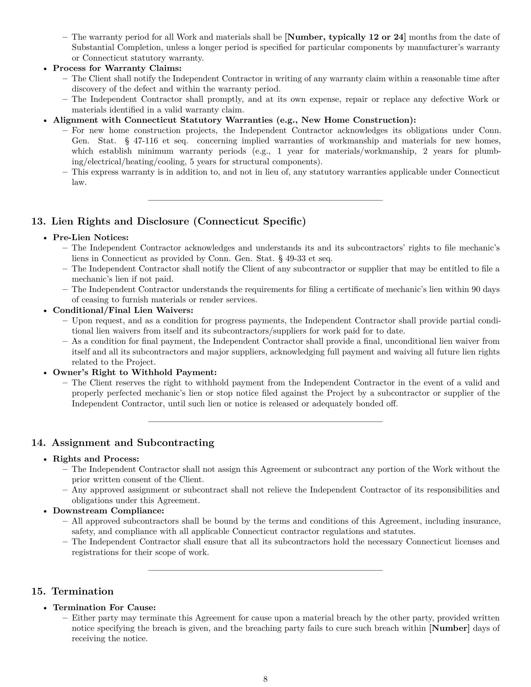 Preview page 8 of Pro Connecticut construction independent contractor agreement template