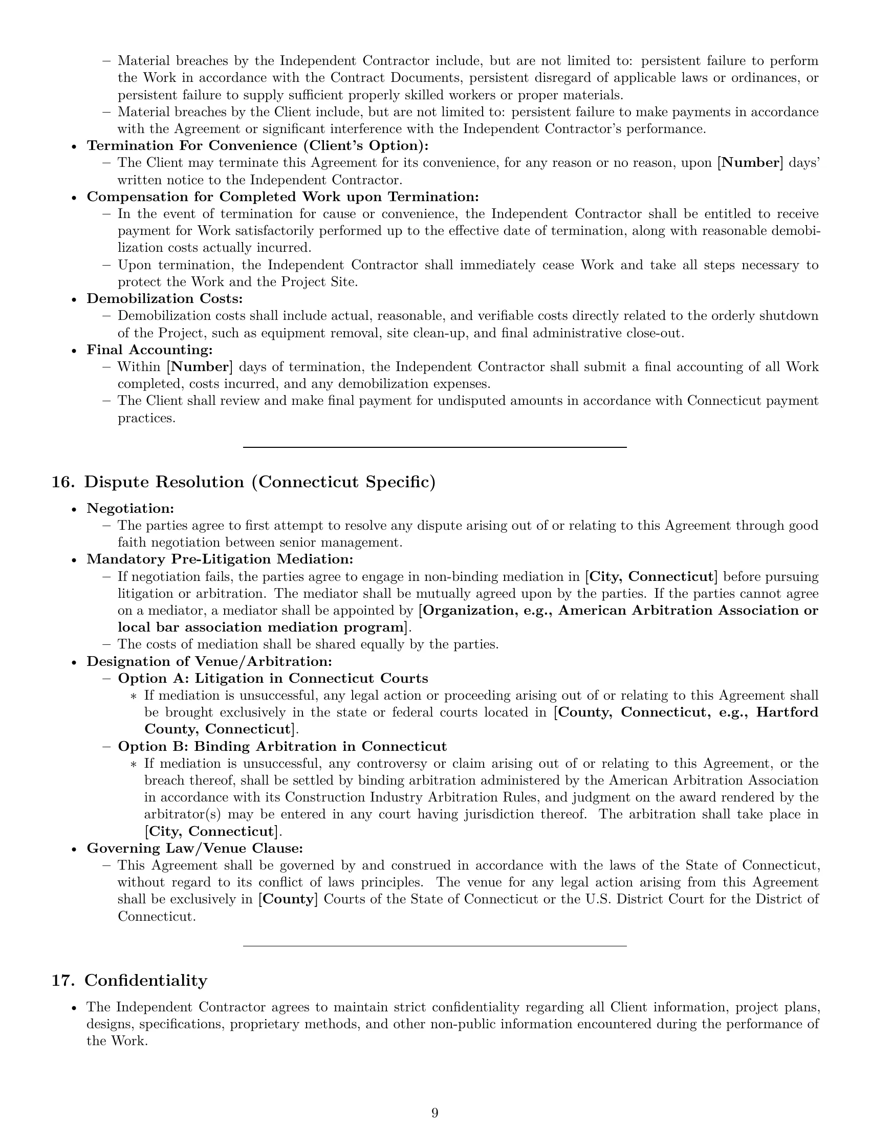 Preview page 9 of Pro Connecticut construction independent contractor agreement template