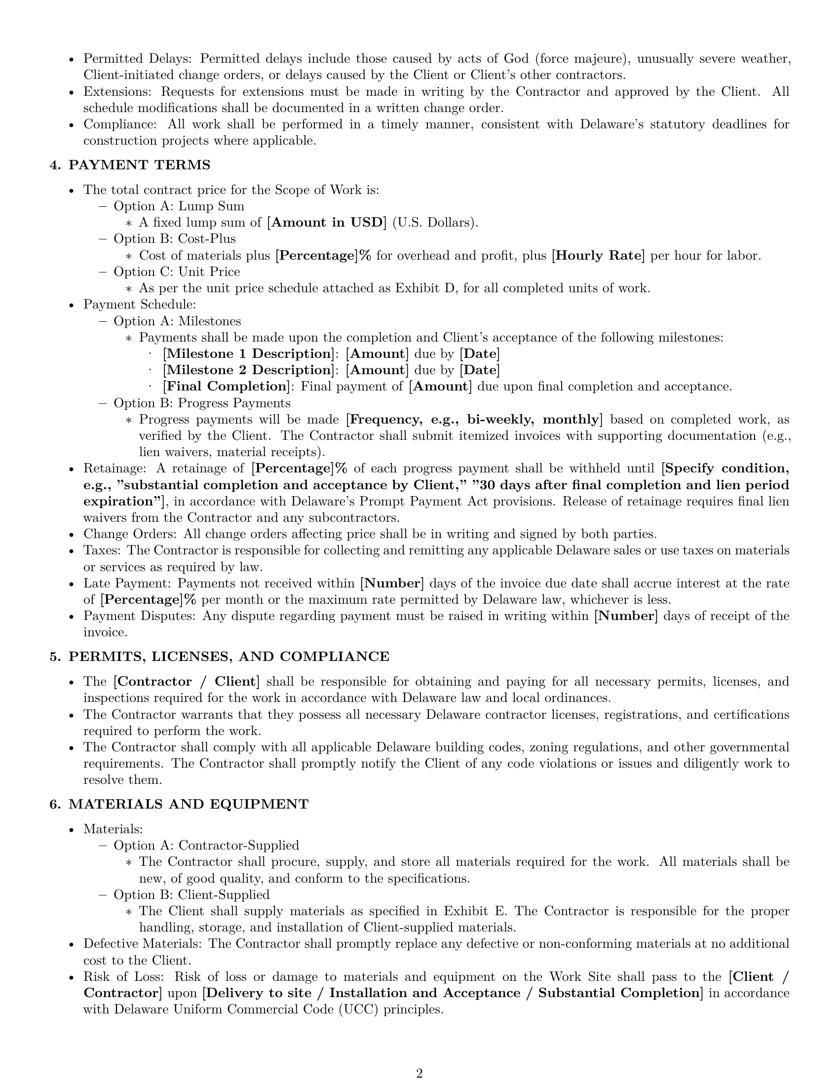 Preview page 2 of Pro Delaware construction independent contractor agreement template