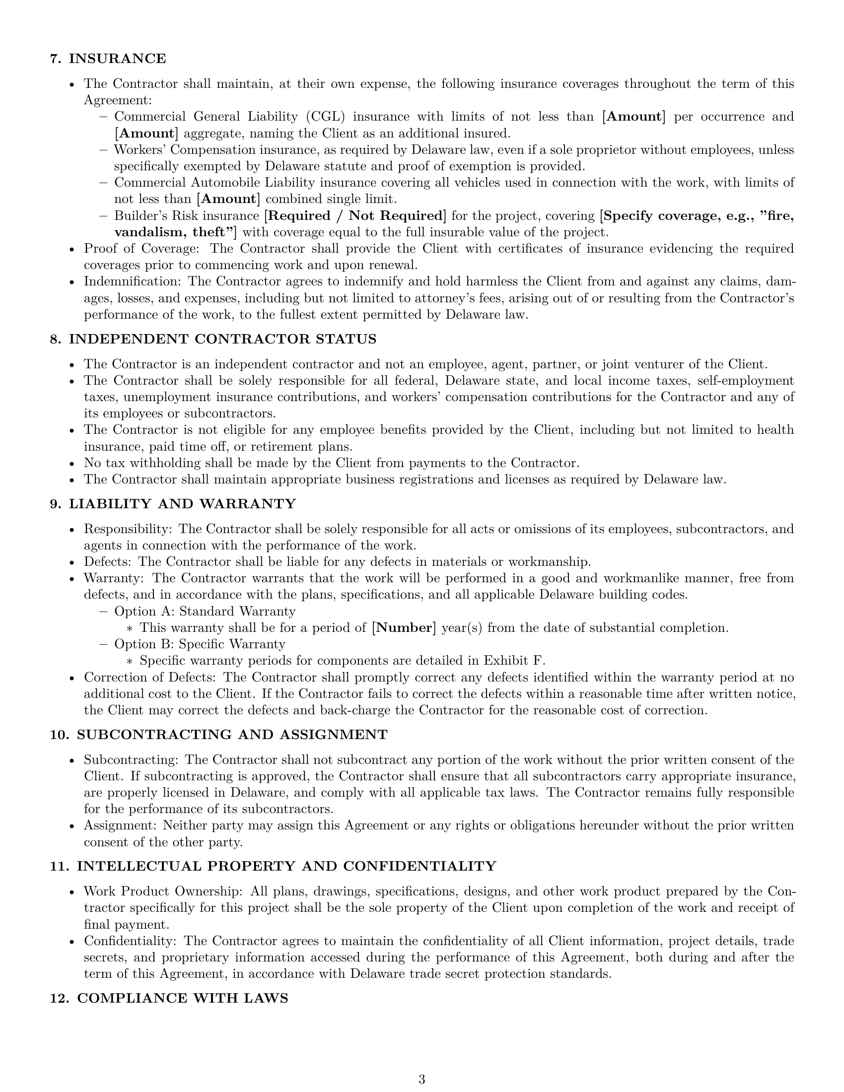 Preview page 3 of Pro Delaware construction independent contractor agreement template