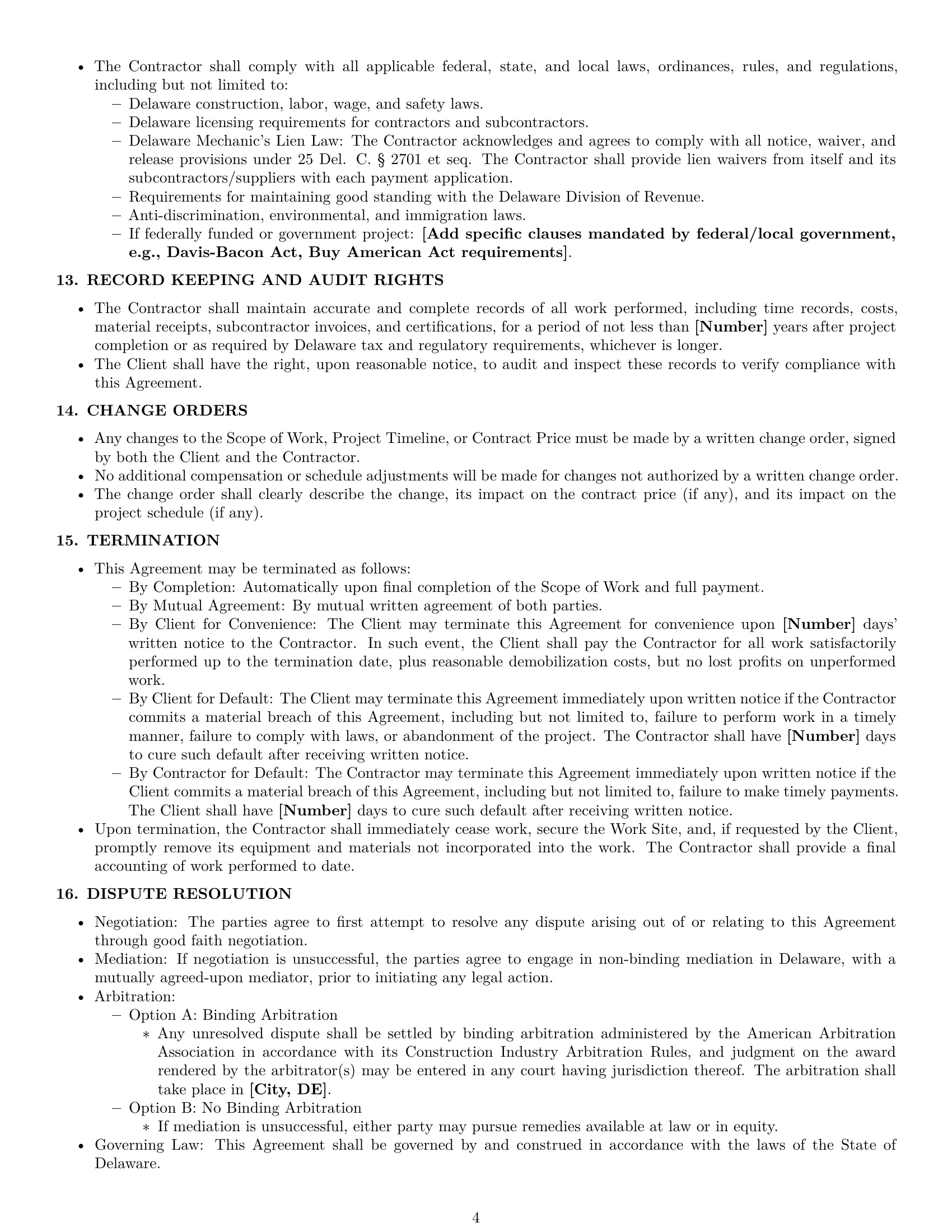 Preview page 4 of Pro Delaware construction independent contractor agreement template