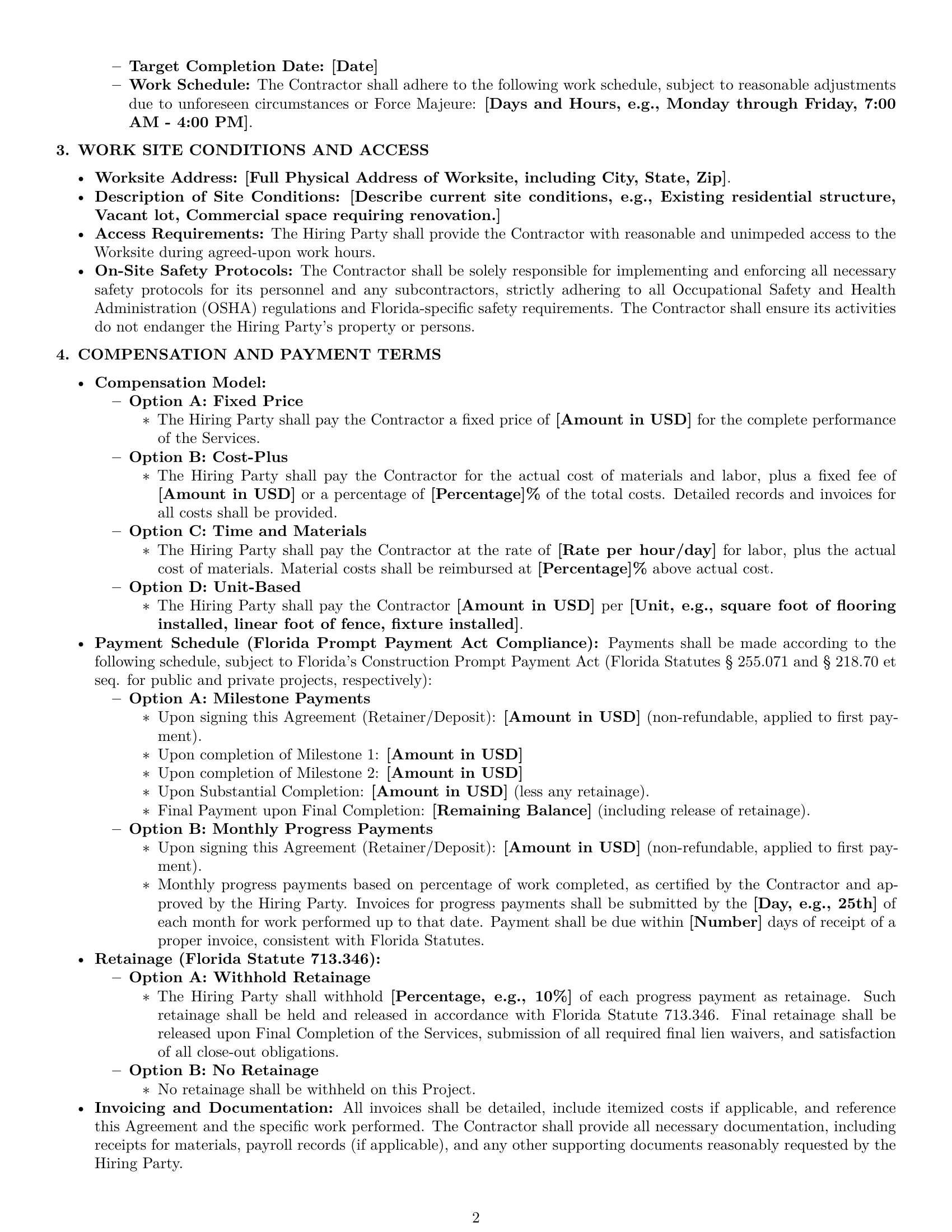 Preview page 2 of Pro Florida construction independent contractor agreement template