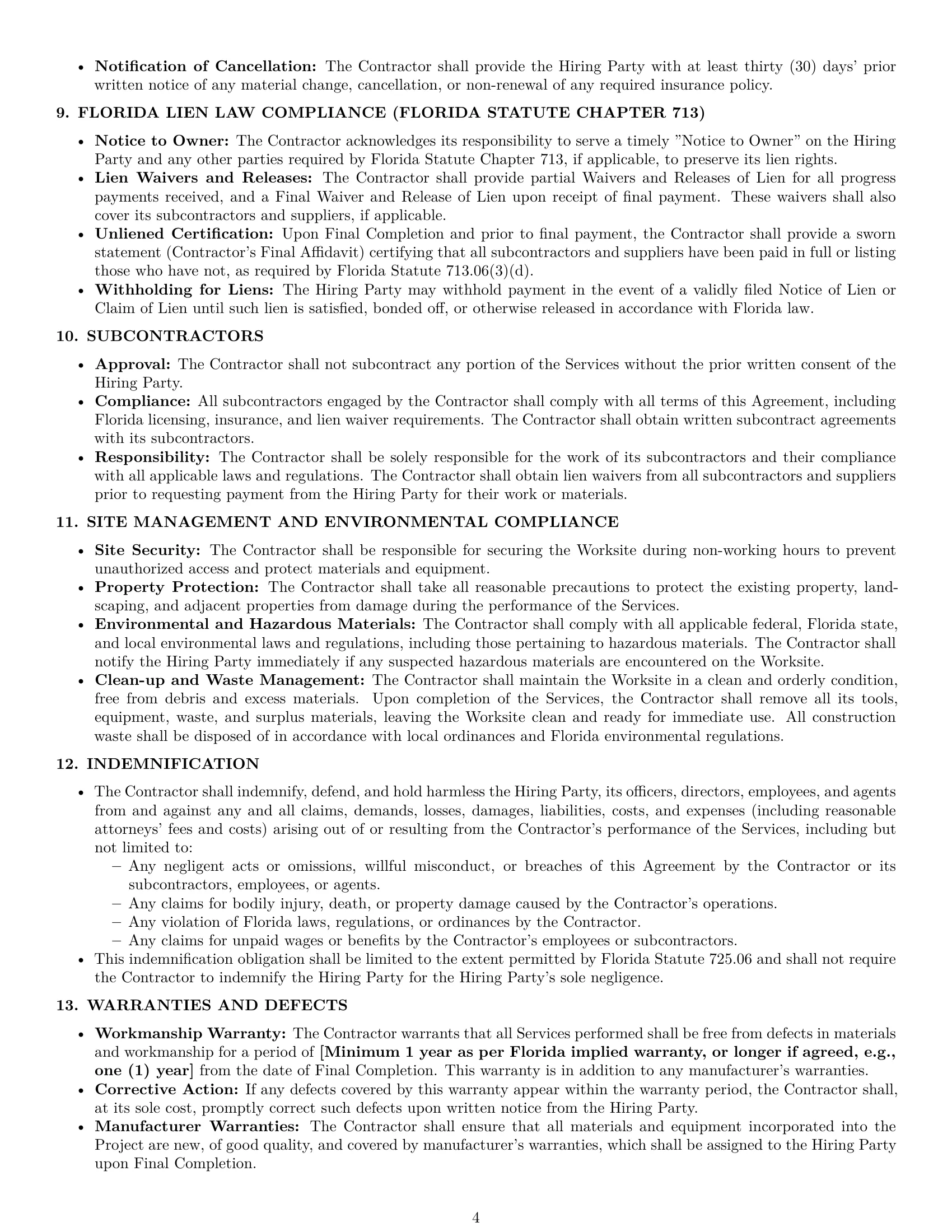 Preview page 4 of Pro Florida construction independent contractor agreement template
