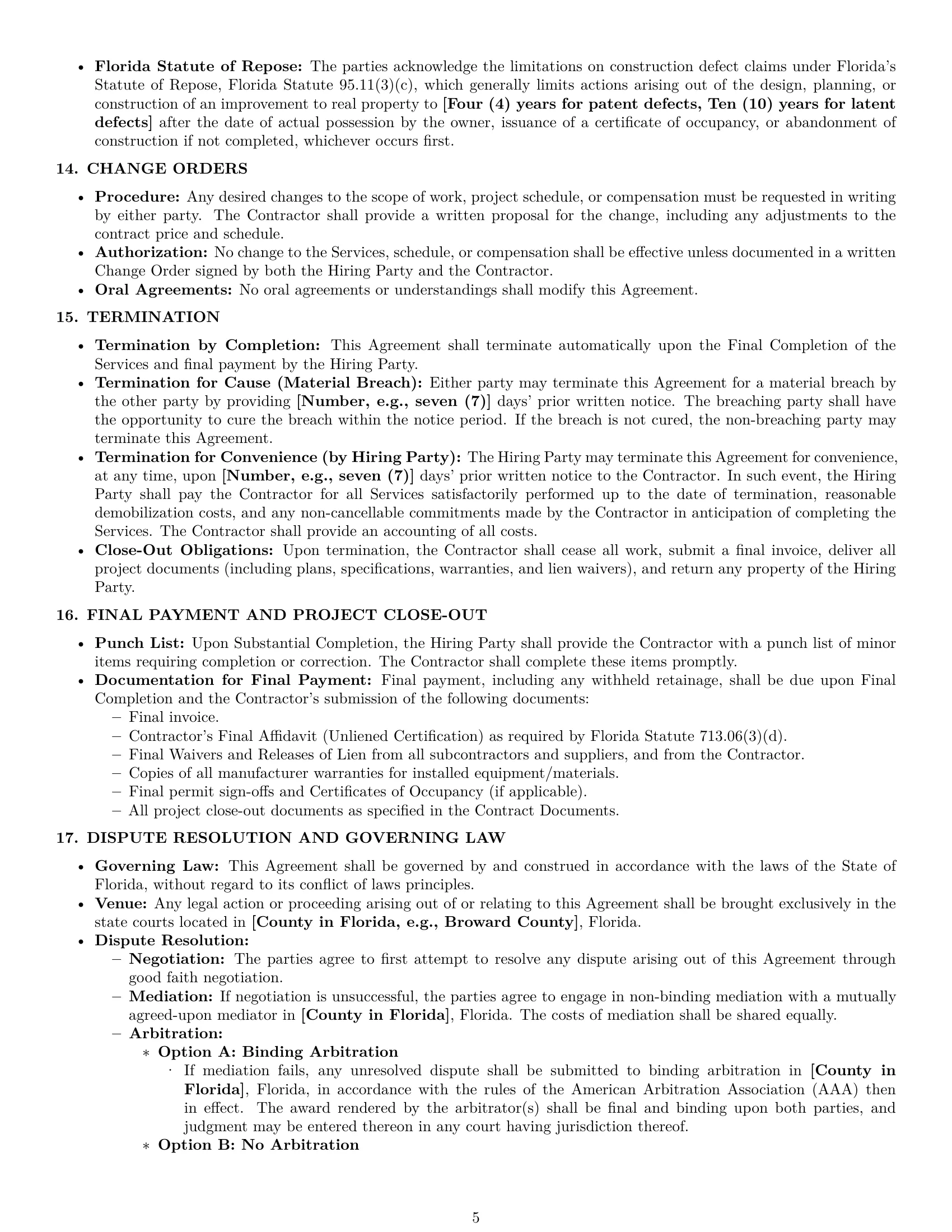 Preview page 5 of Pro Florida construction independent contractor agreement template