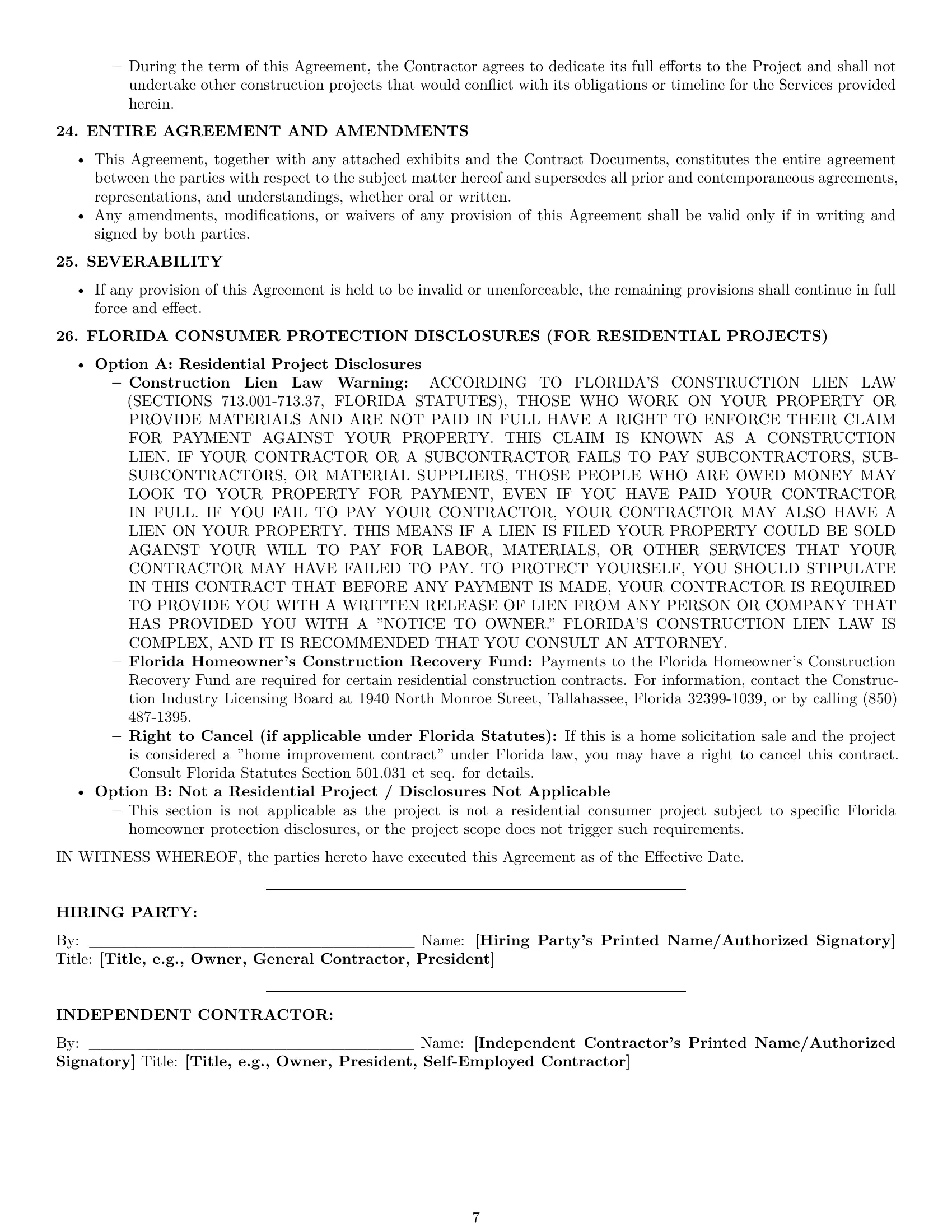 Preview page 7 of Pro Florida construction independent contractor agreement template