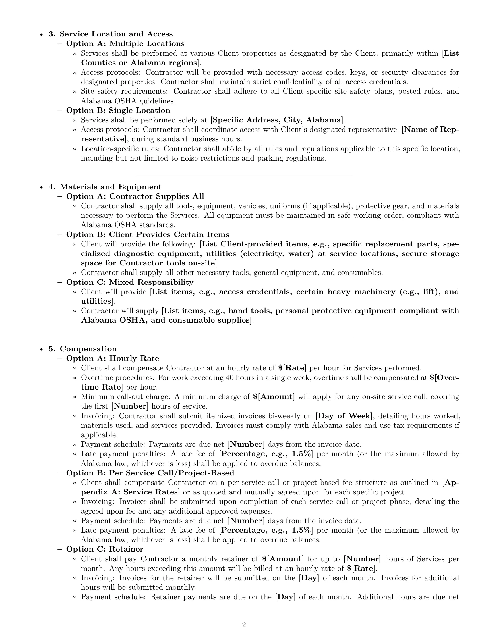 Preview page 2 of Pro Alabama maintenance independent contractor agreement template