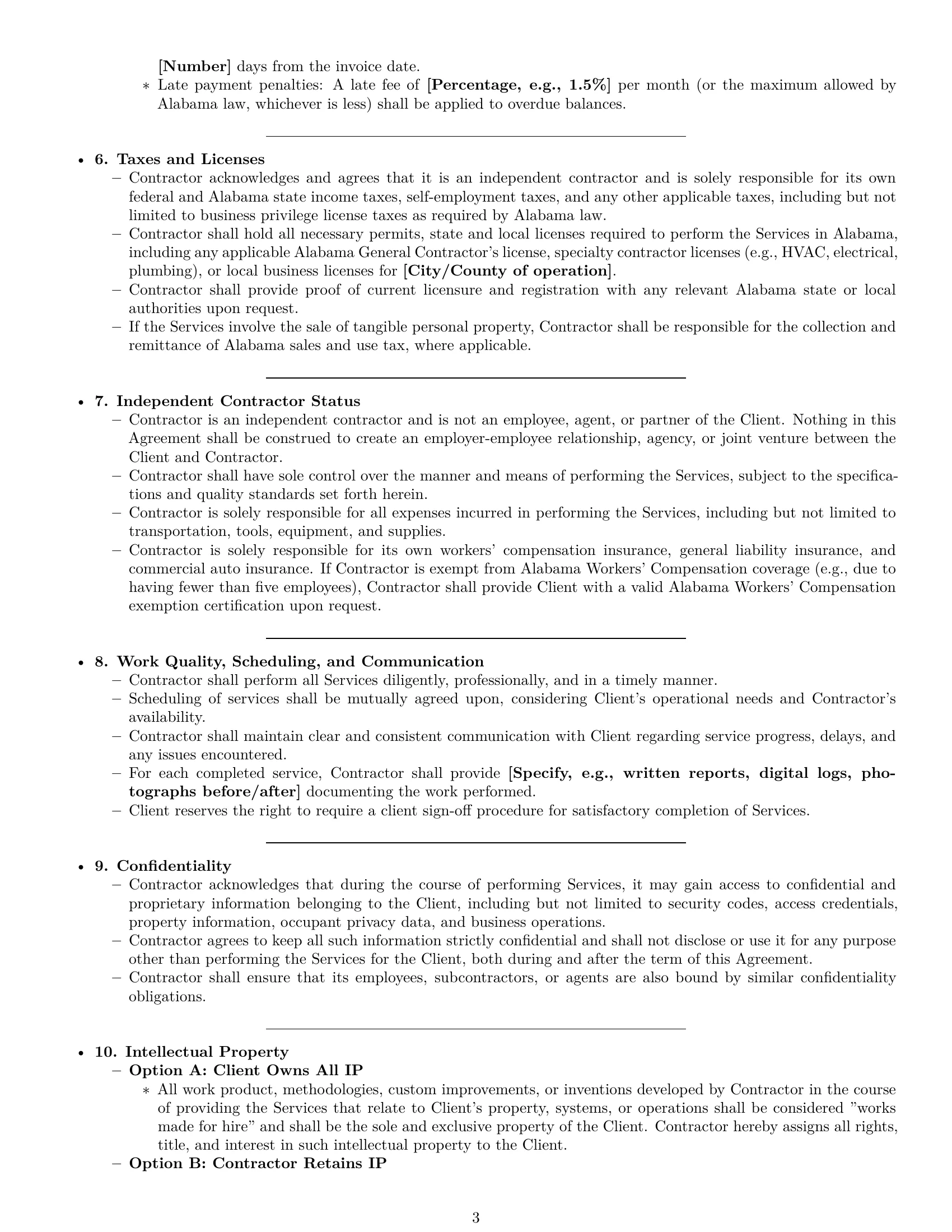 Preview page 3 of Pro Alabama maintenance independent contractor agreement template