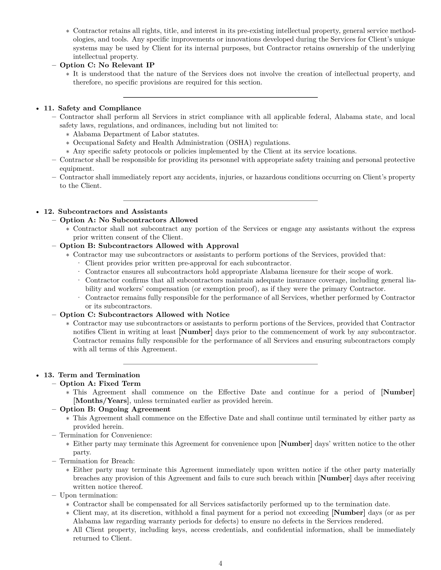 Preview page 4 of Pro Alabama maintenance independent contractor agreement template