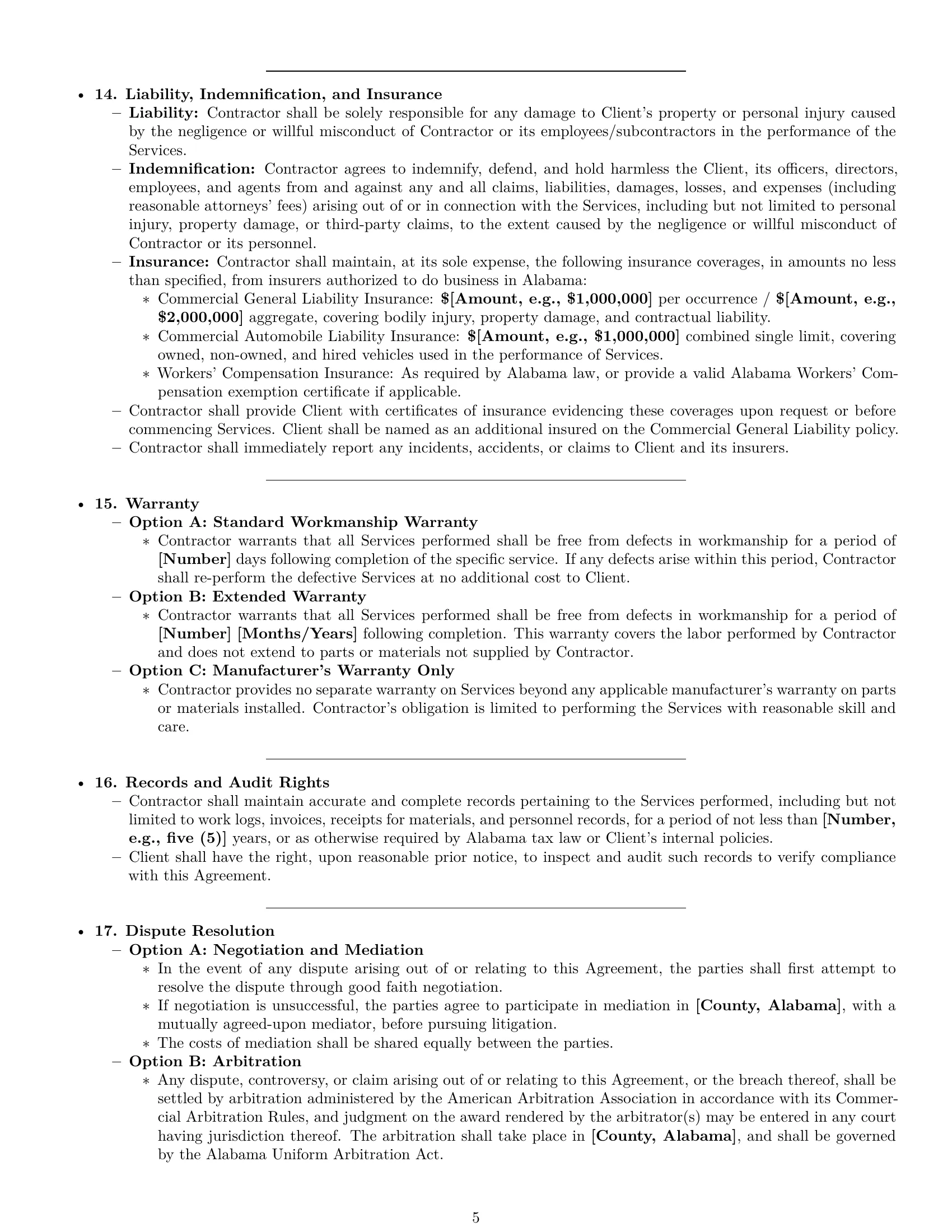 Preview page 5 of Pro Alabama maintenance independent contractor agreement template