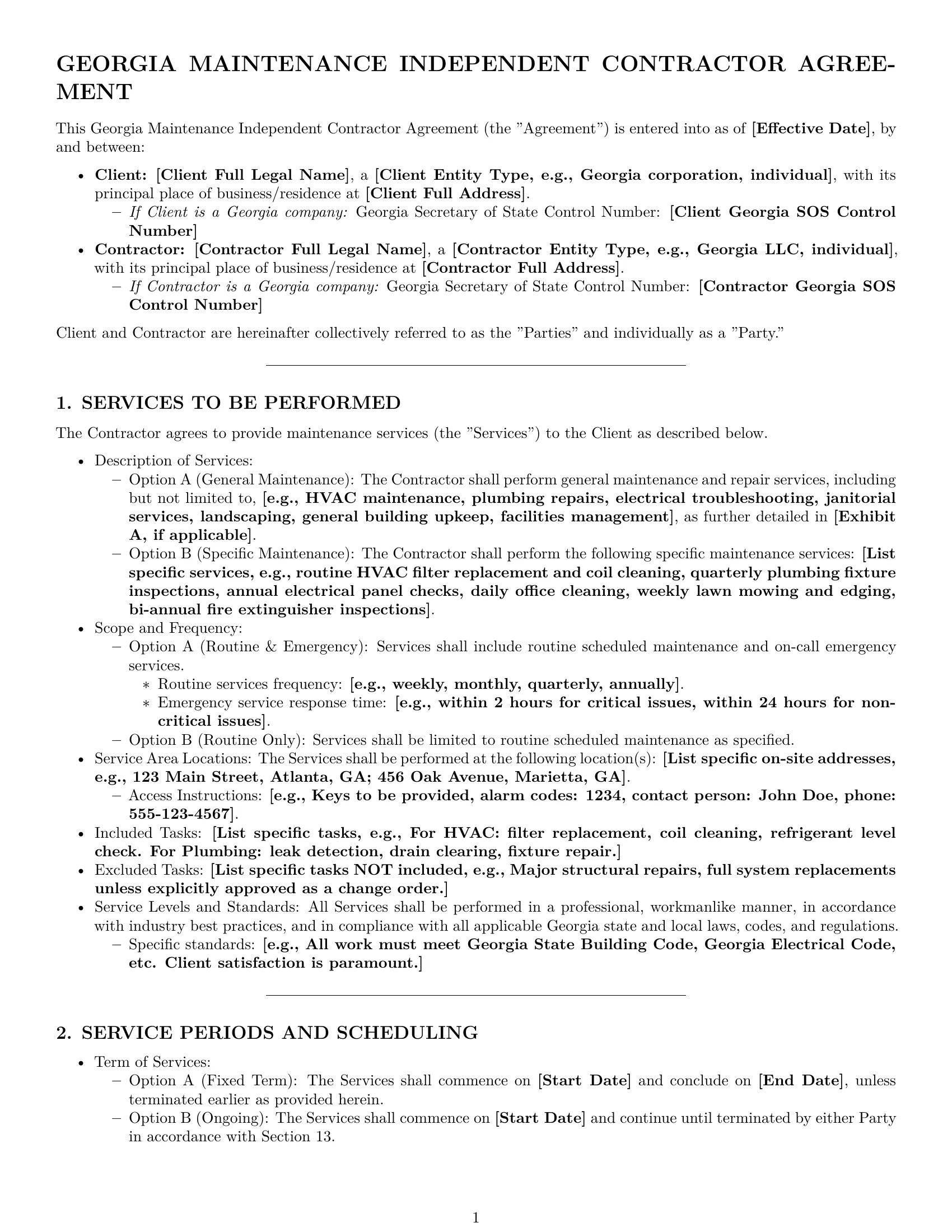 Preview page 1 of Pro Georgia maintenance independent contractor agreement template