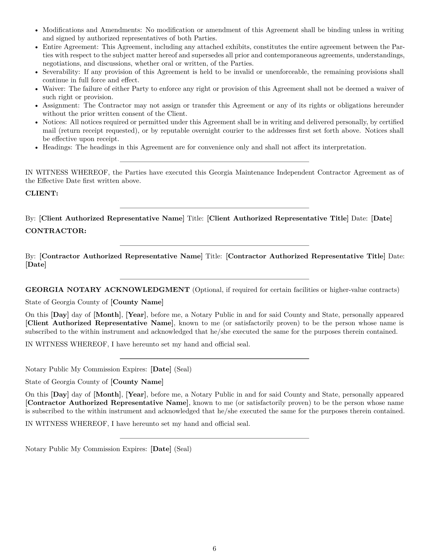 Preview page 6 of Pro Georgia maintenance independent contractor agreement template