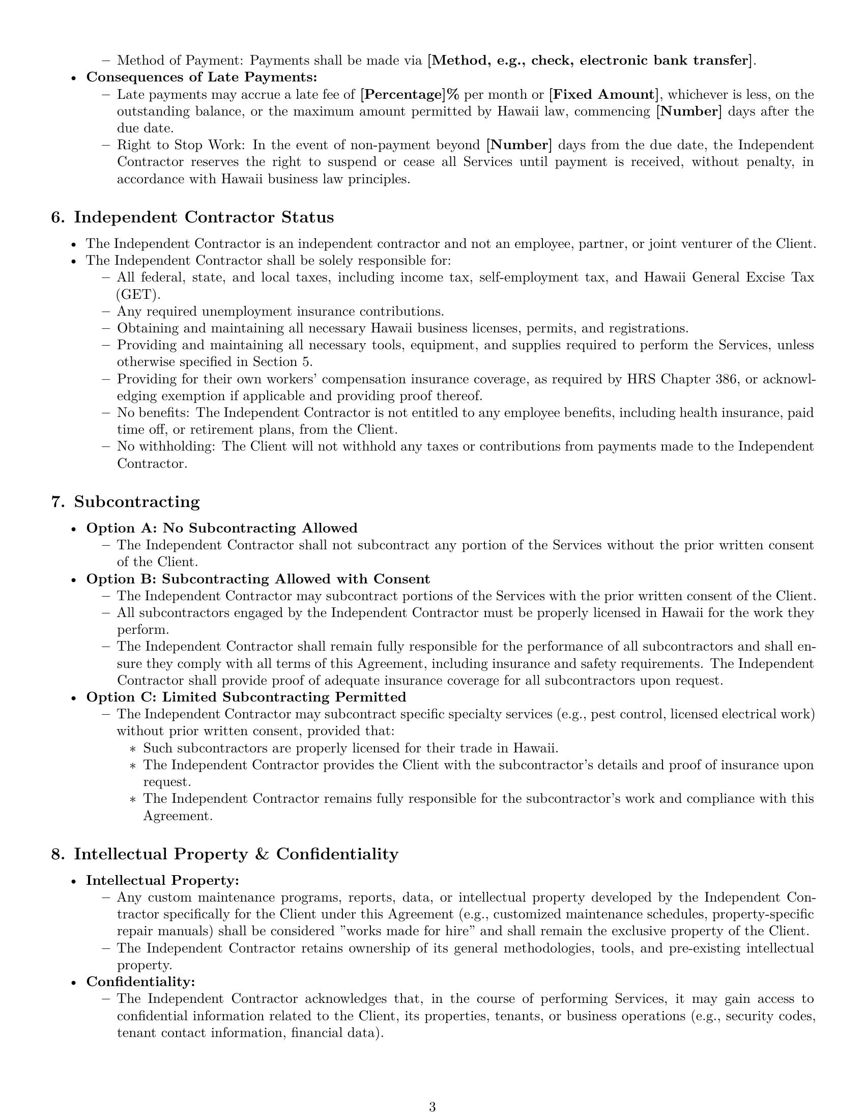 Preview page 3 of Pro Hawaii maintenance independent contractor agreement template