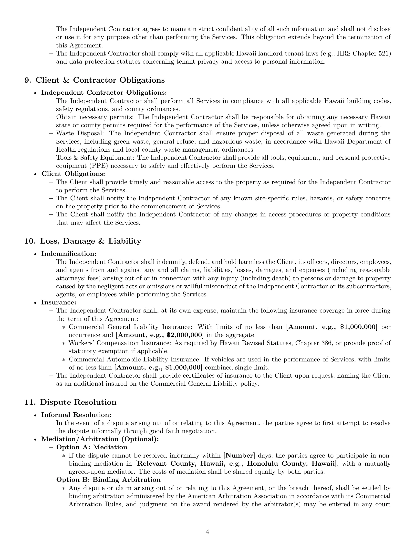 Preview page 4 of Pro Hawaii maintenance independent contractor agreement template