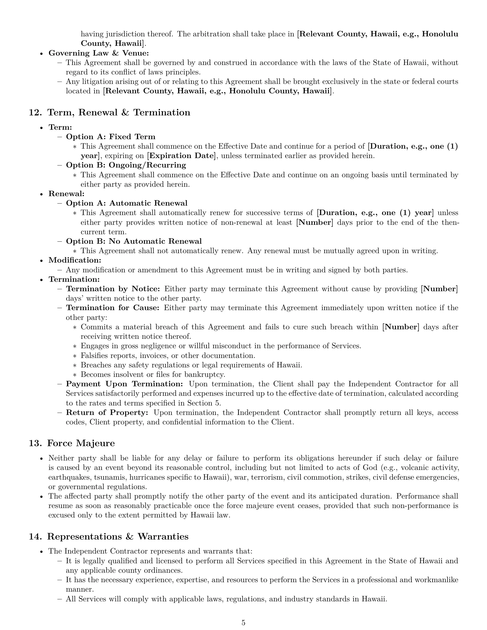 Preview page 5 of Pro Hawaii maintenance independent contractor agreement template