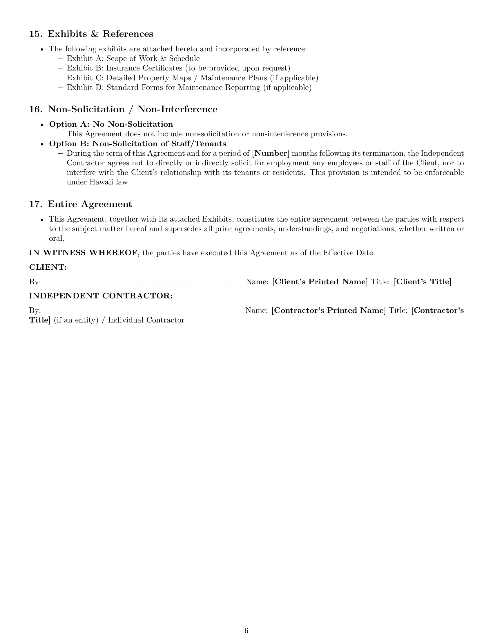 Preview page 6 of Pro Hawaii maintenance independent contractor agreement template