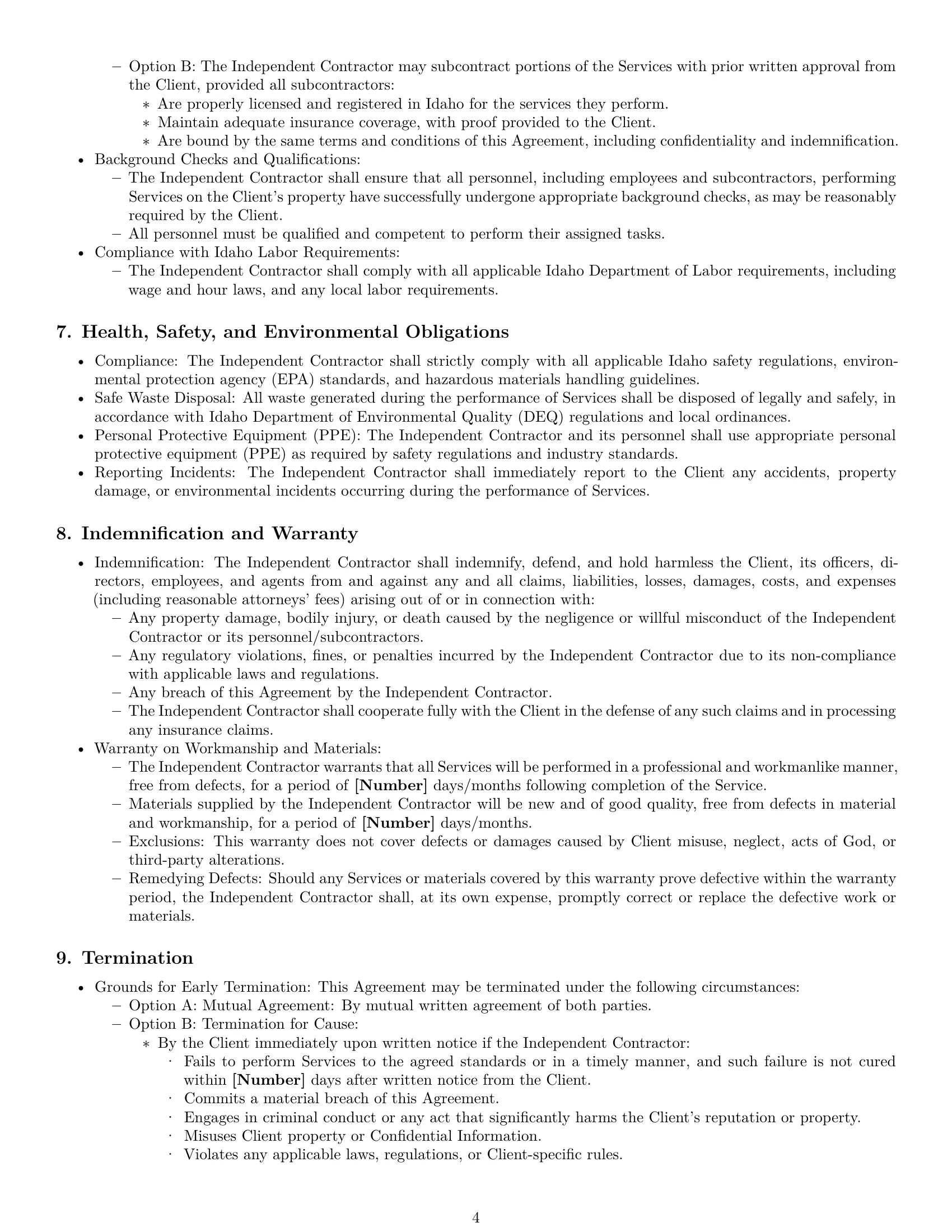 Preview page 4 of Pro Idaho maintenance independent contractor agreement template