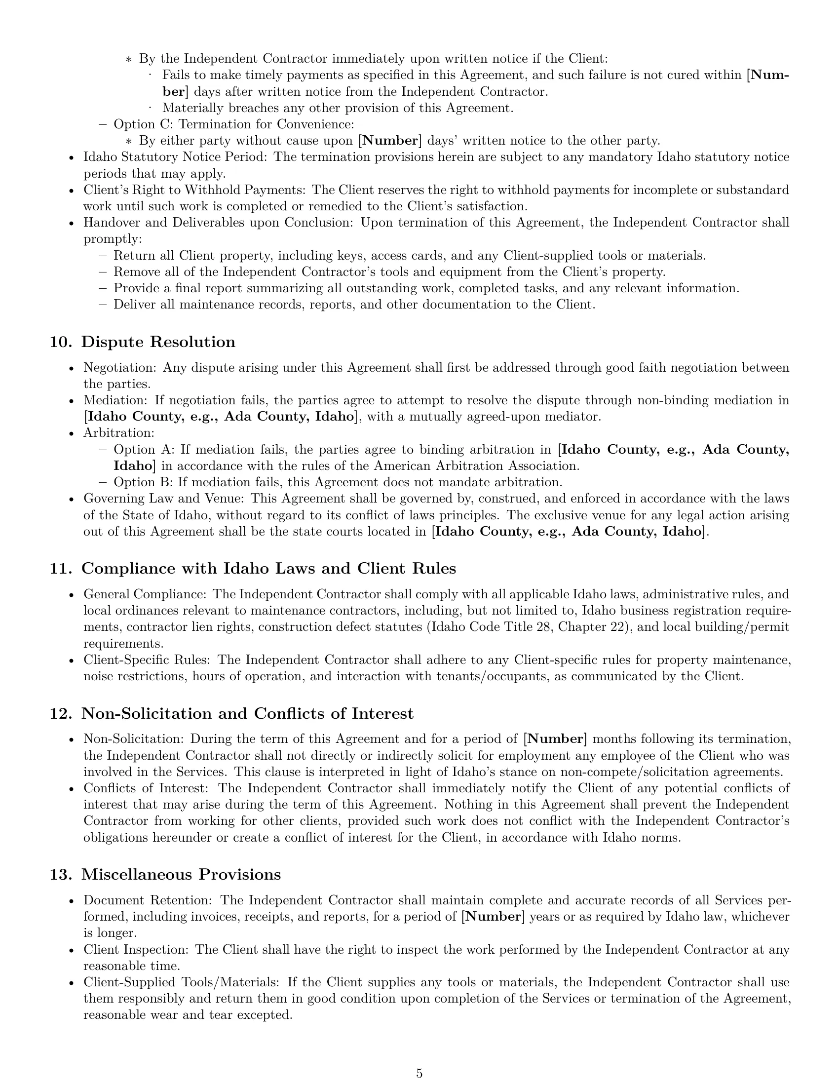 Preview page 5 of Pro Idaho maintenance independent contractor agreement template