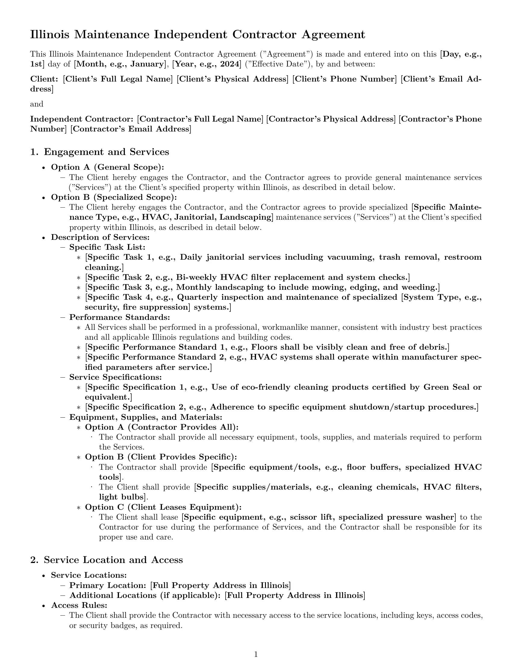 Preview page 1 of Pro Illinois maintenance independent contractor agreement template