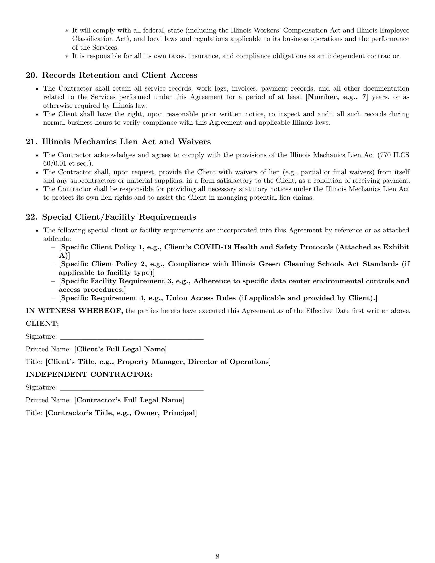 Preview page 8 of Pro Illinois maintenance independent contractor agreement template