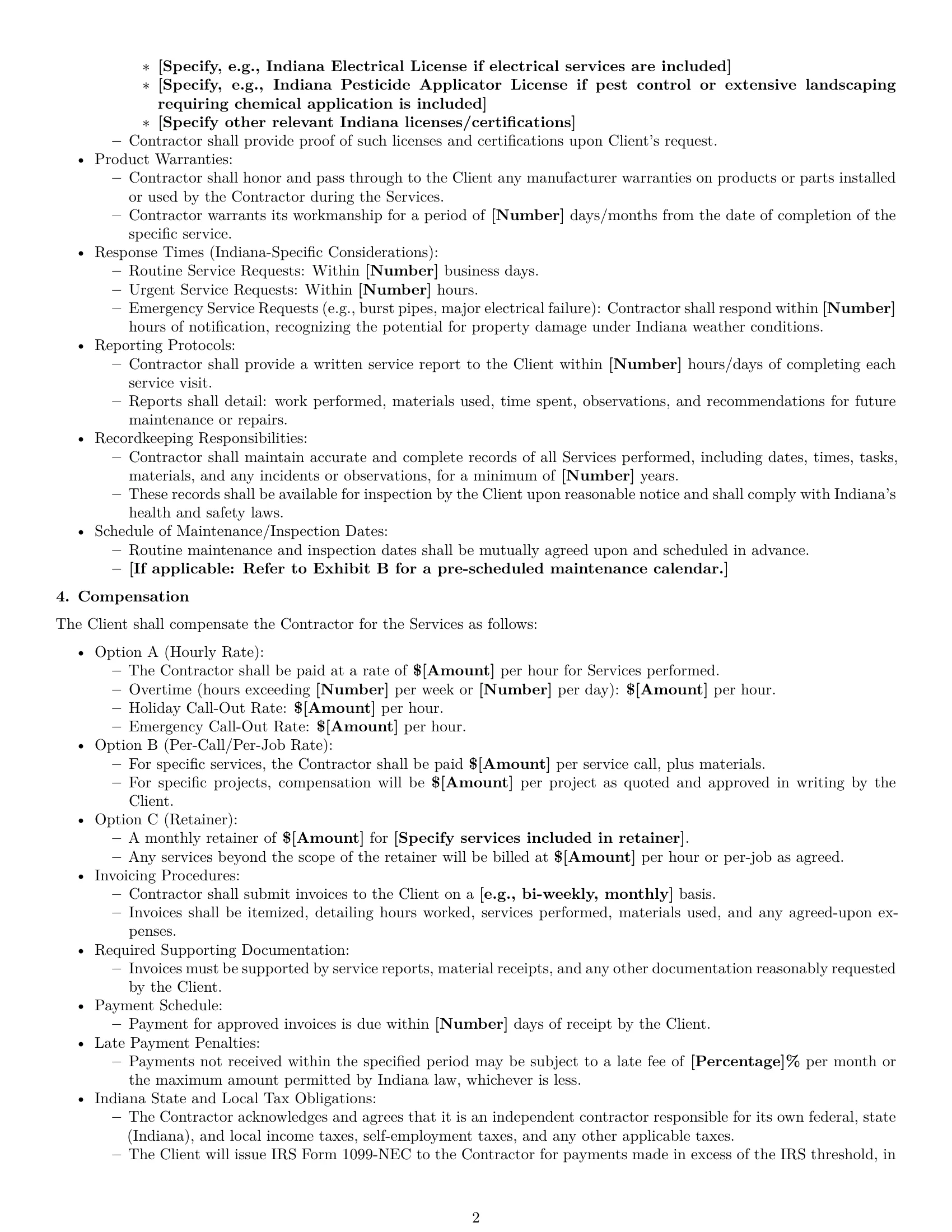 Preview page 2 of Pro Indiana maintenance independent contractor agreement template