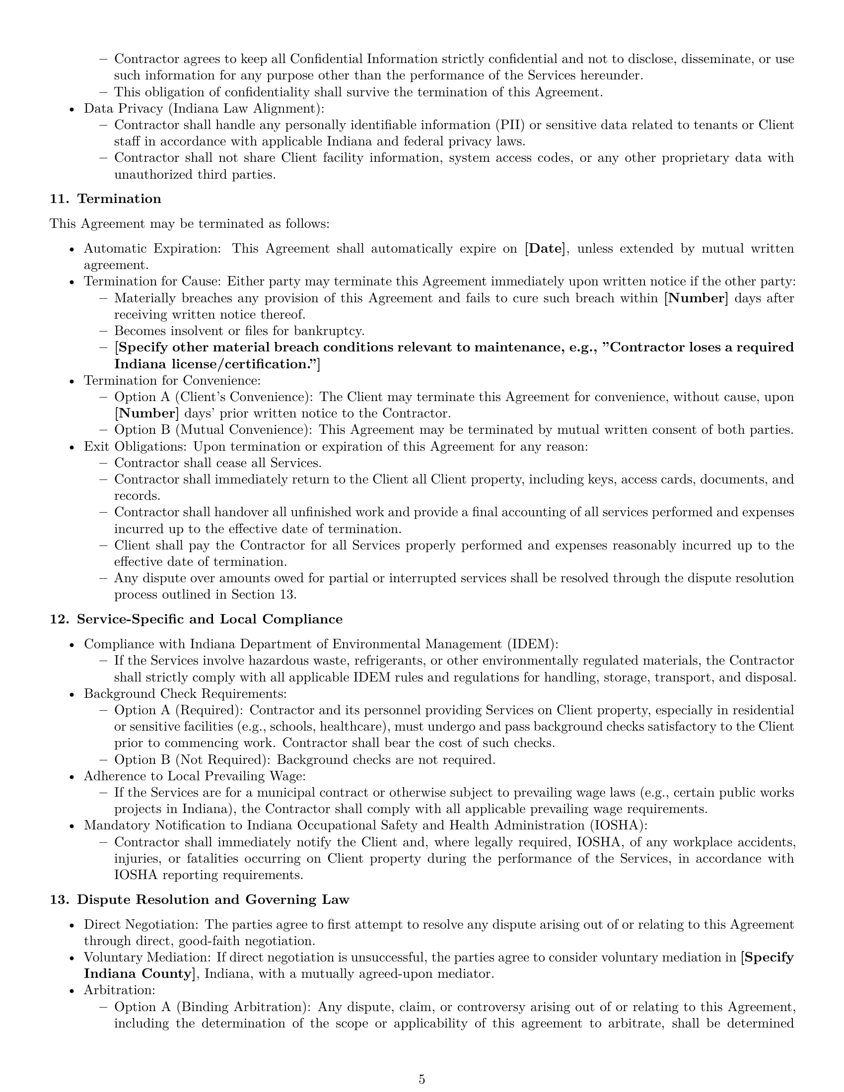 Preview page 5 of Pro Indiana maintenance independent contractor agreement template