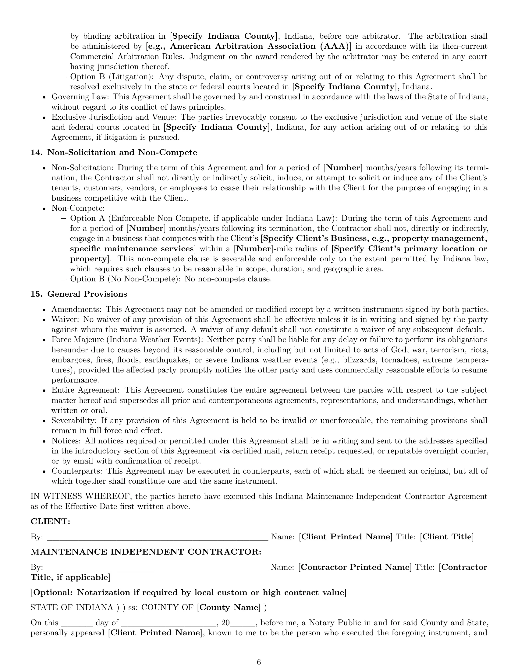 Preview page 6 of Pro Indiana maintenance independent contractor agreement template