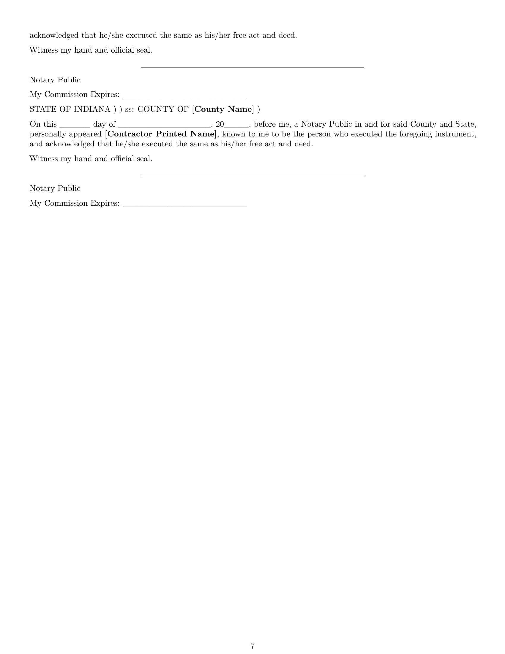 Preview page 7 of Pro Indiana maintenance independent contractor agreement template