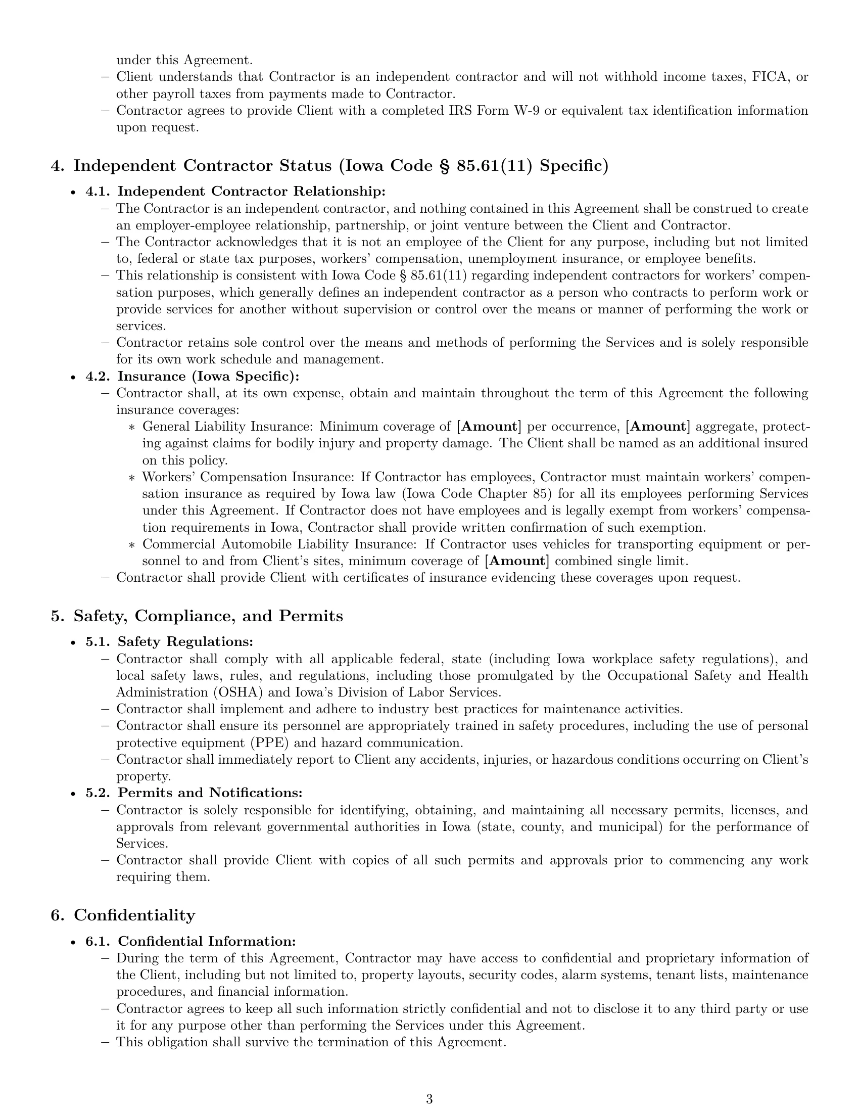 Preview page 3 of Pro Iowa maintenance independent contractor agreement template