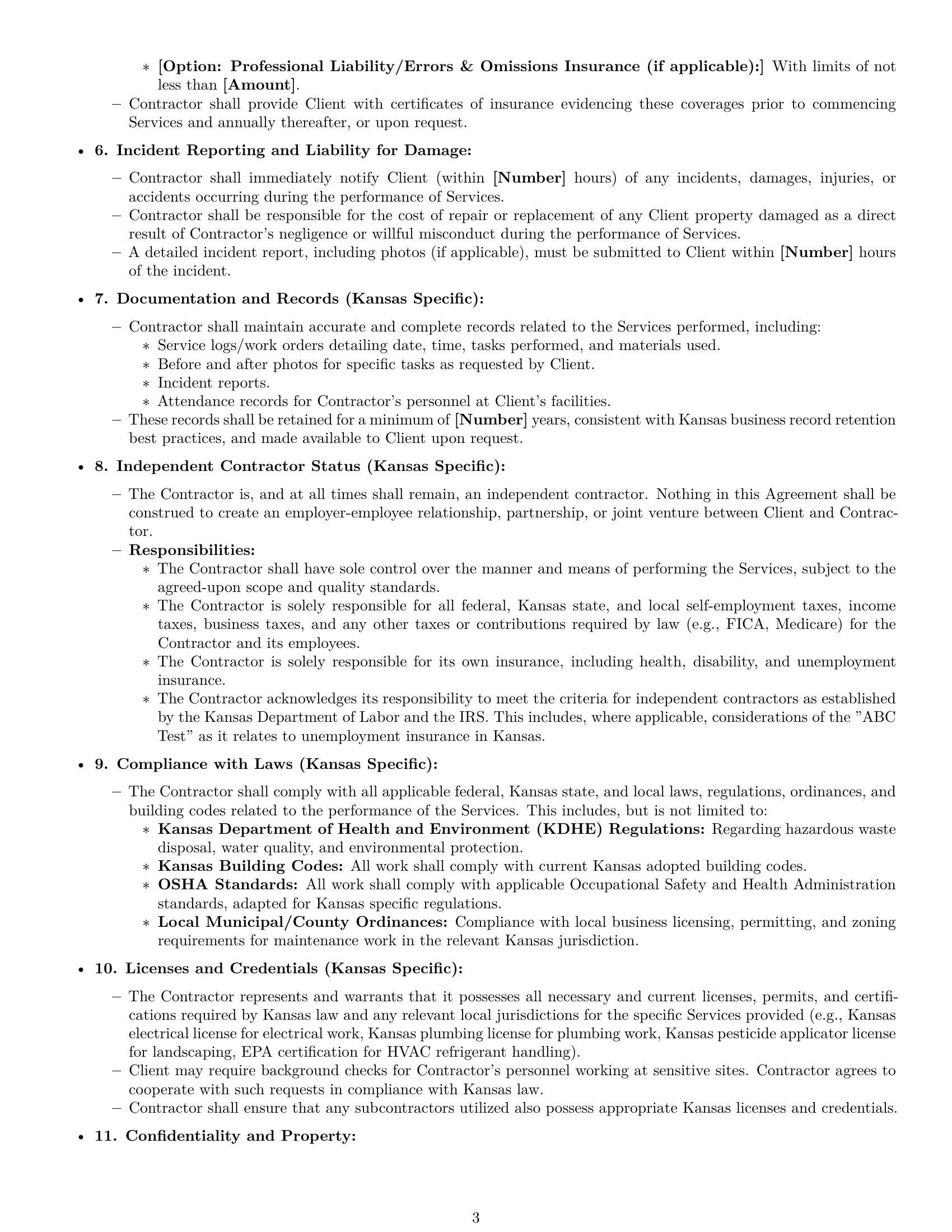 Preview page 3 of Pro Kansas maintenance independent contractor agreement template